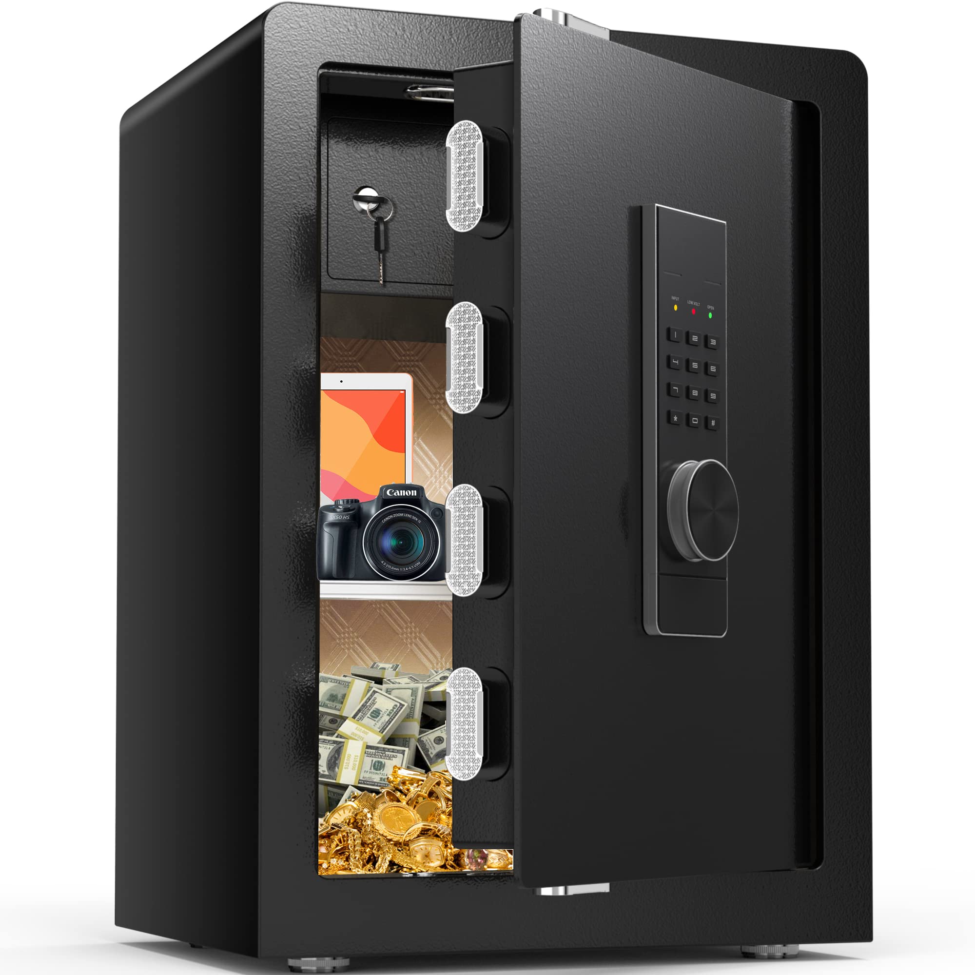 2.6 Cubic Foot Steel Home Safe Box - Digital Keypad Security Safe with Removable Shelf, LED Light & Keys - Secure Cash, Jewelry, Documents & Firearms for Home, Office & Travel Use