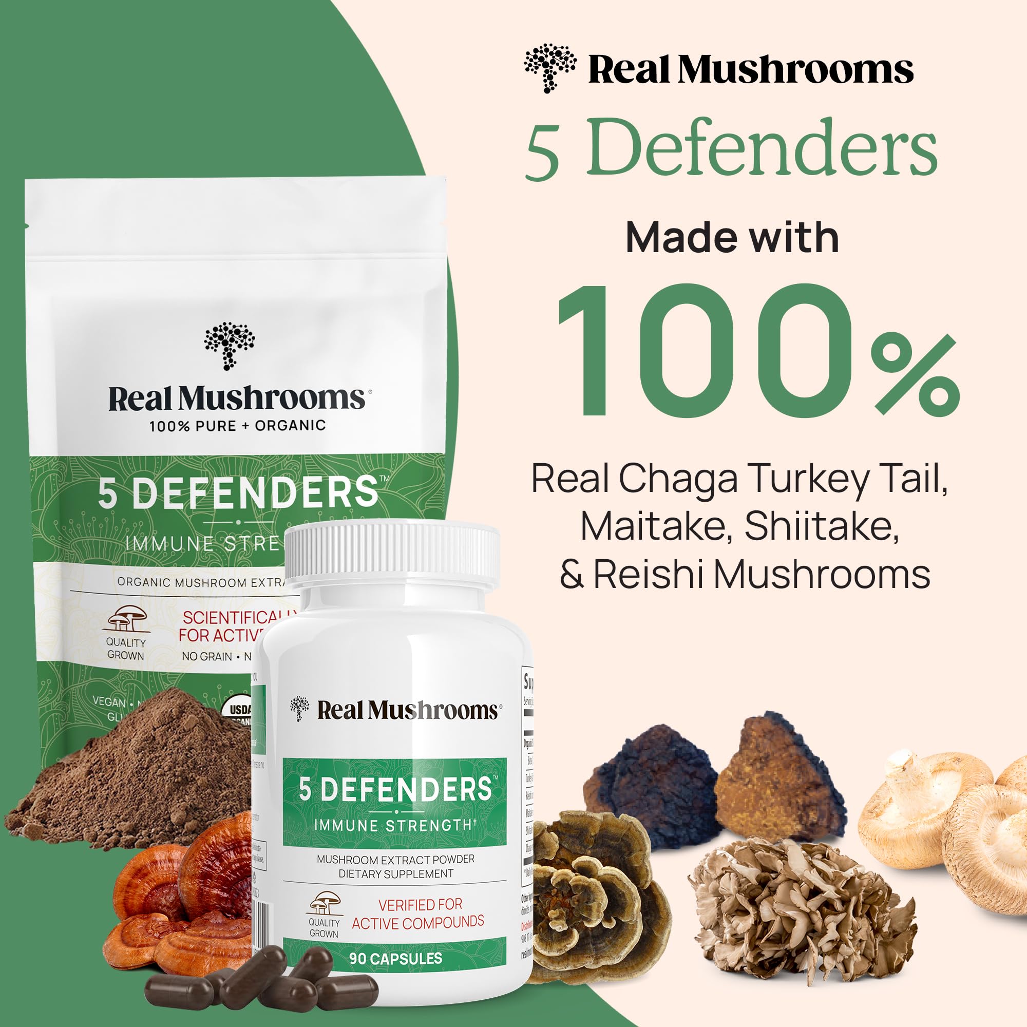 Premium Lions Mane (120ct), Reishi (90ct), and 5 Defenders (90ct) Mushroom Supplement Bundle - Vegan, Non-GMO Capsules for Brain Health, Immune Support, Stress Relief & Longevity - Ideal for Daily Wellness, Focus Enhancement & Natural Immune Boosting