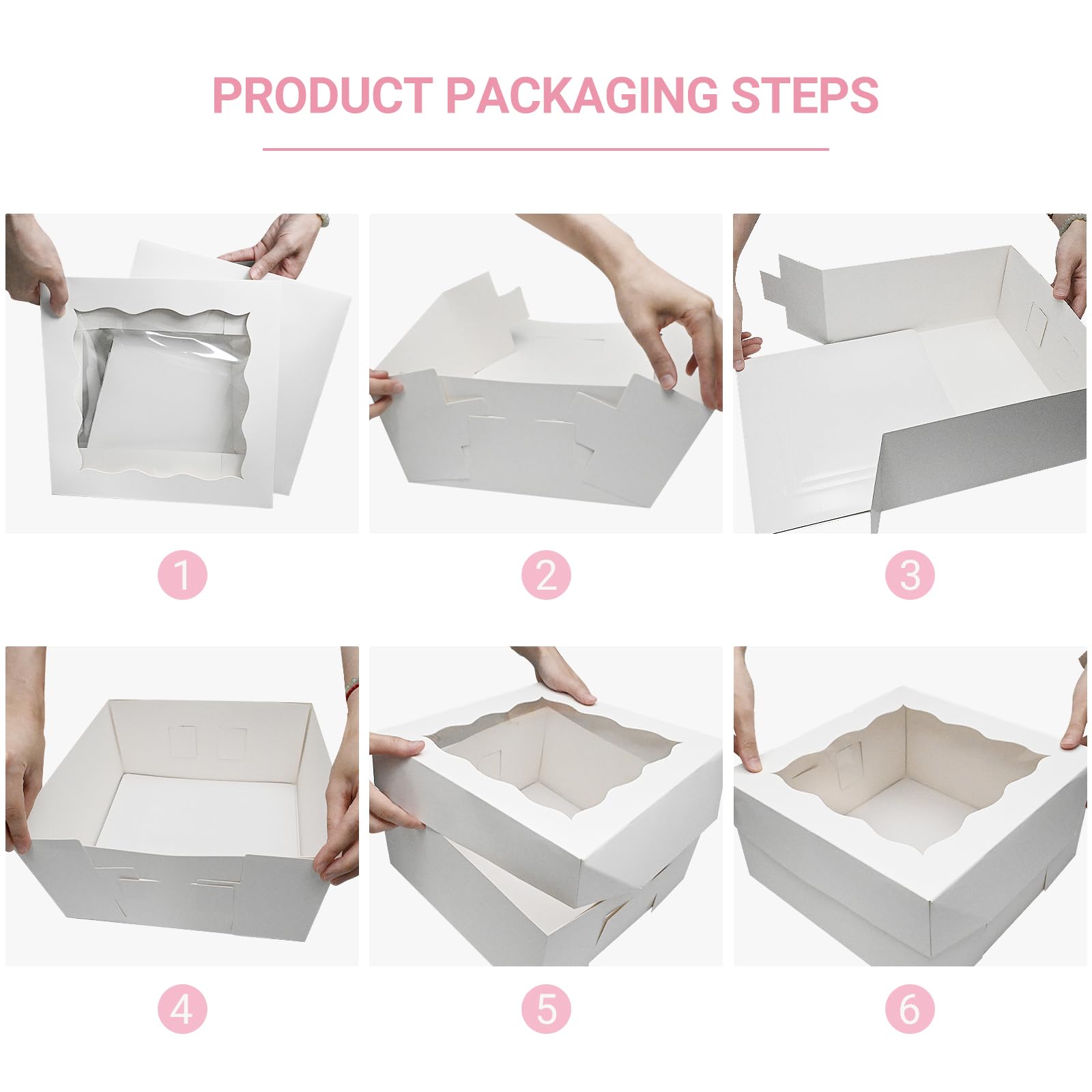10x10x5 Inches White Bakery Cake Box Set (12pcs) - 6 Disposable Cake Boxes & 6 Cake Boards with Ribbon for Birthday, Pastries, Pies | Perfect for Home Baking, Party Desserts & Gift Packaging