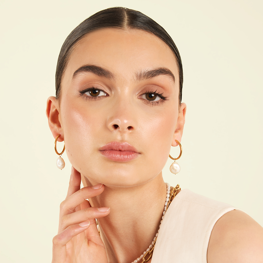 Elegant Capri Pearl Charm Hoop Earrings for Women - Perfect for Weddings, Parties & Everyday Wear