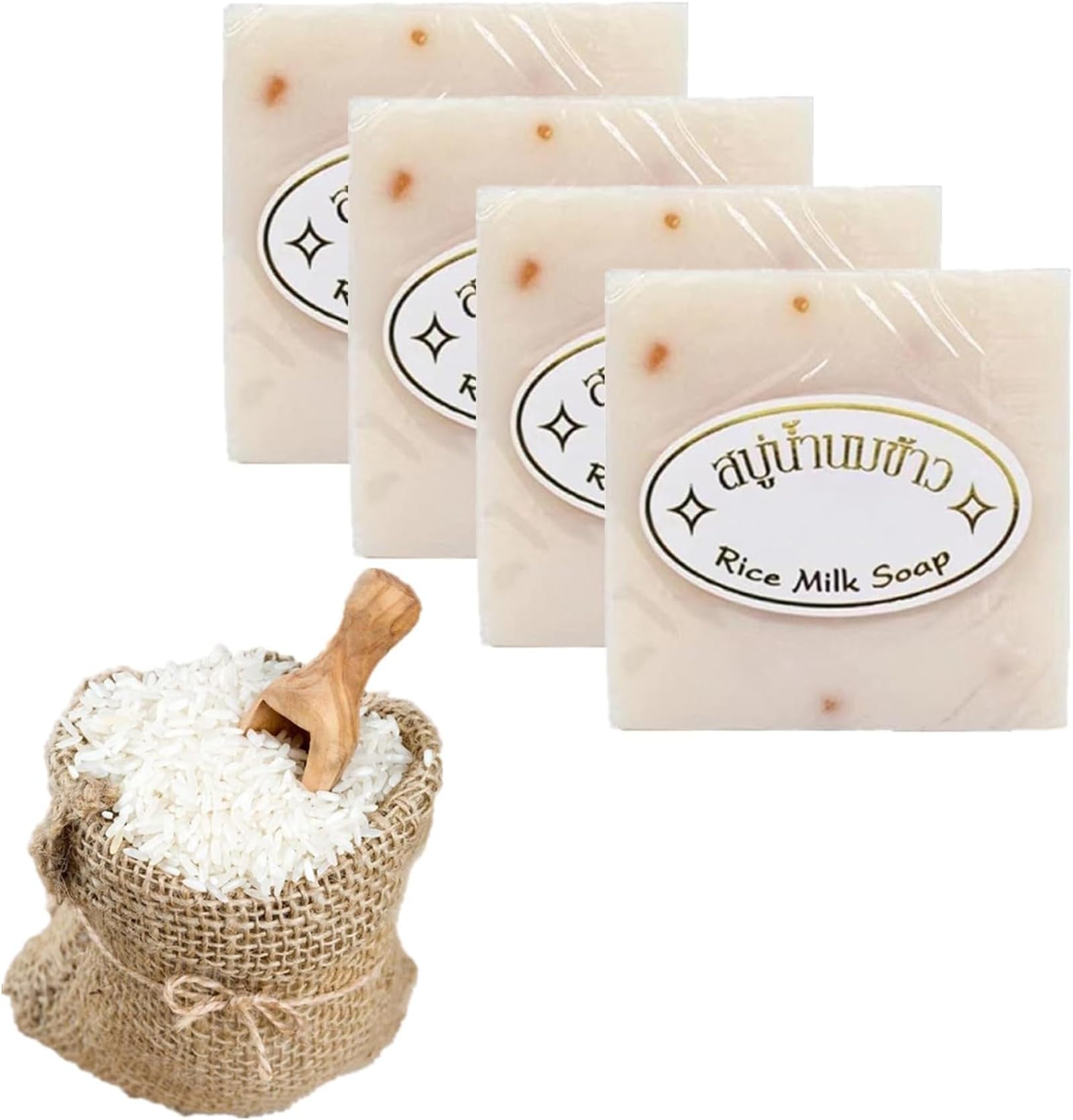 Thai Rice Milk Soap Bar for Face & Body - Natural Brightening & Exfoliating, 4-Pack | Gentle Cleansing for Glowing Skin, Perfect for Daily Use & Sensitive Skin Care