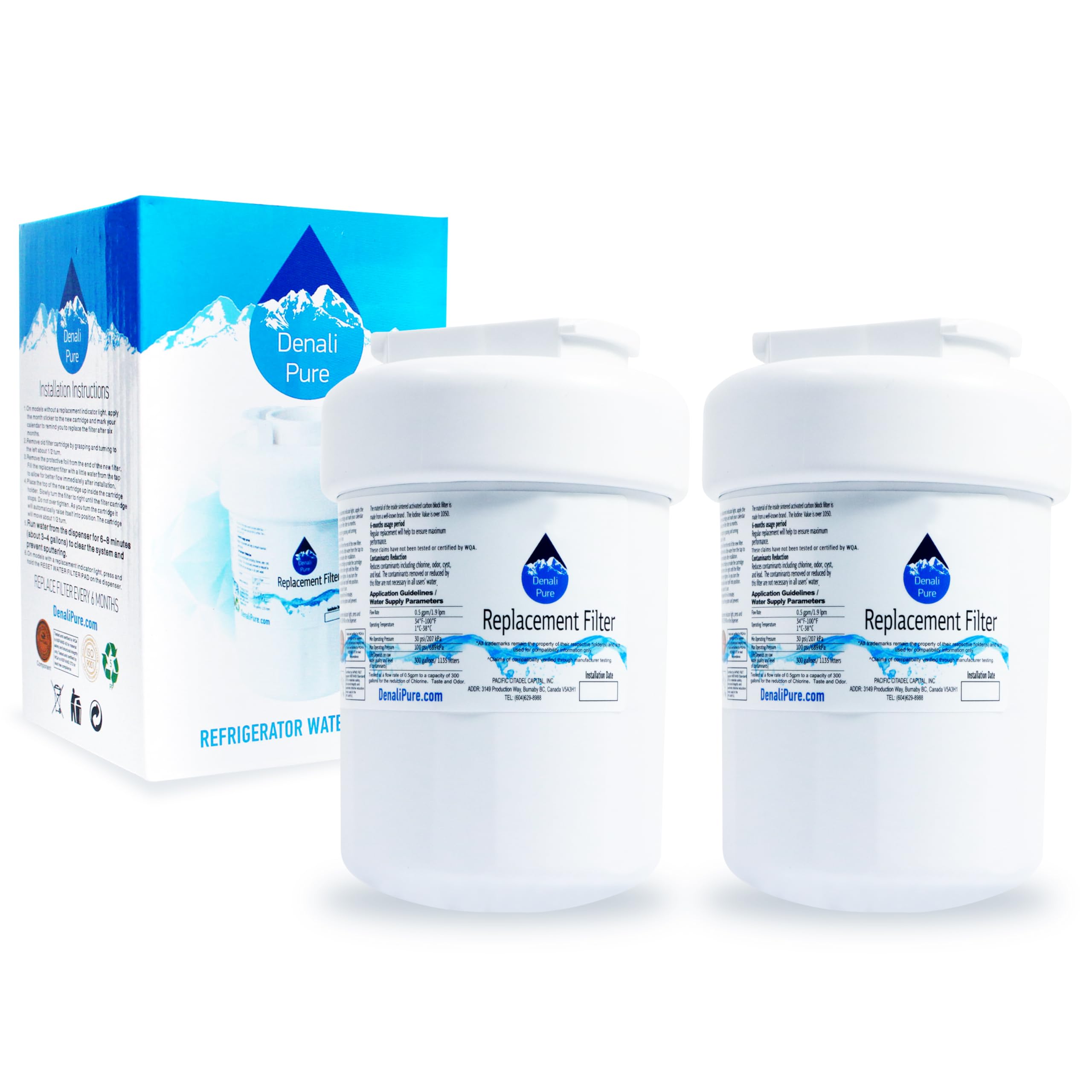 2-Pack GE GSS23WSSASS Refrigerator Water Filter Replacement - Compatible with MWF & MWFP Fridge Water Filters | Pure Drinking Water for Home & Office Use