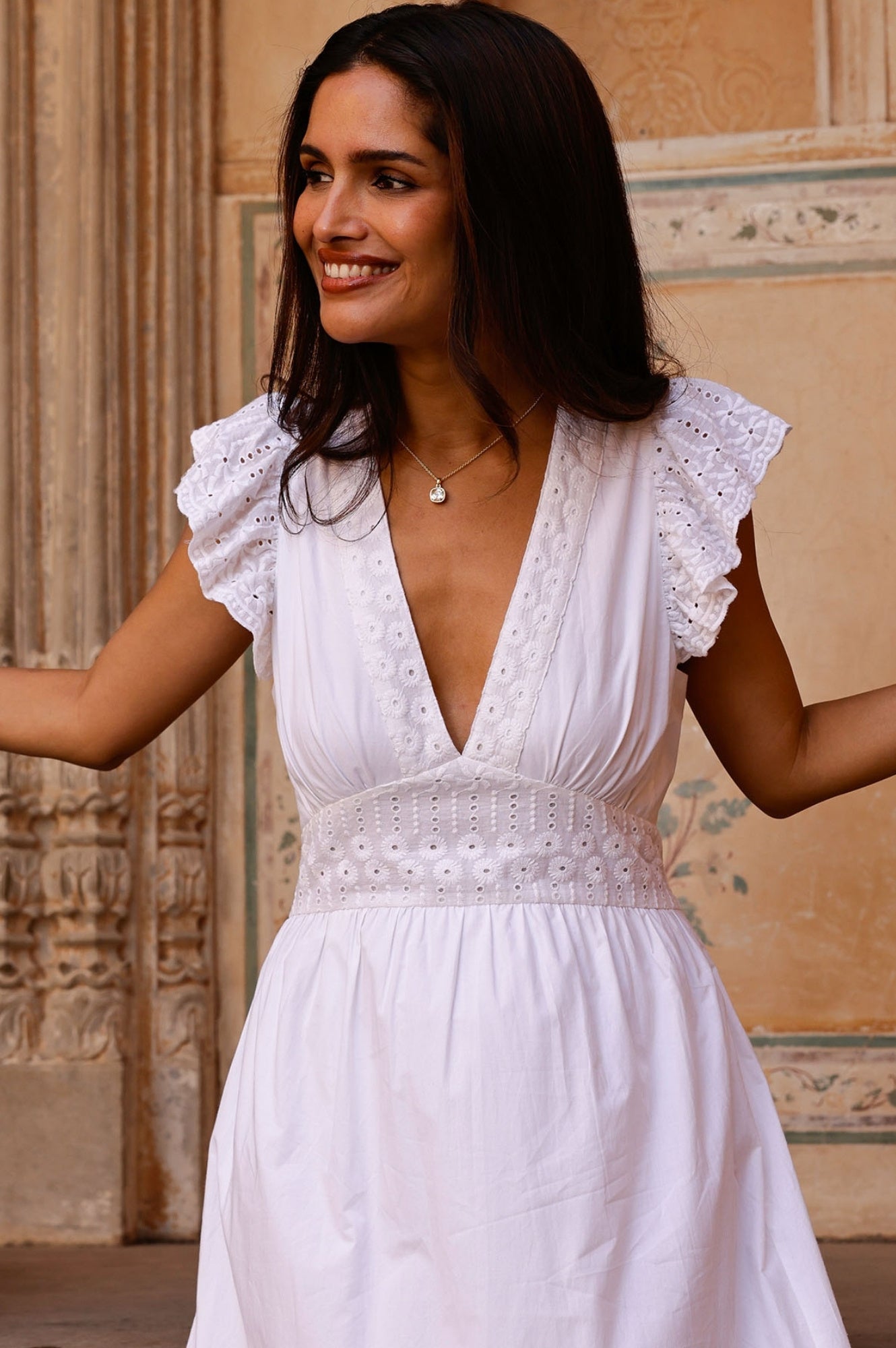 Pippa Embroidered White Dress for Women | Elegant Floral Lace Summer Dress | Perfect for Weddings, Parties & Special Occasions