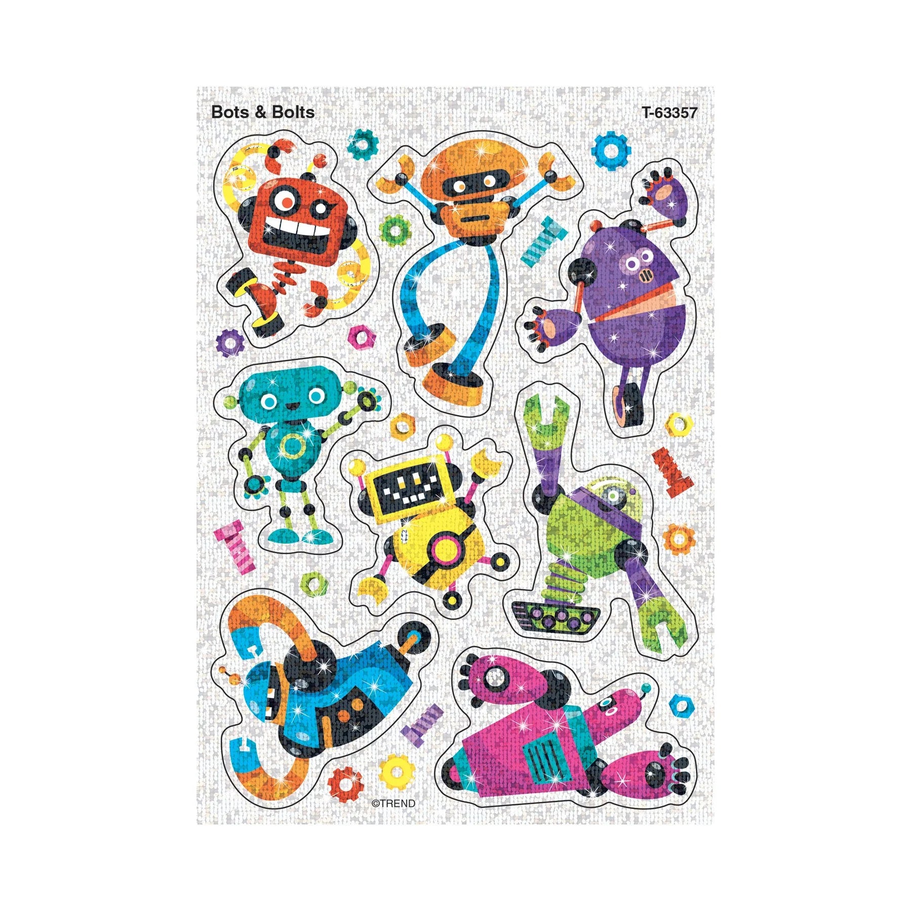 Bots & Bolts Sparkle Stickers for Kids - Large Size DIY Craft Decals - Perfect for Scrapbooking, School Projects, and Party Decorations