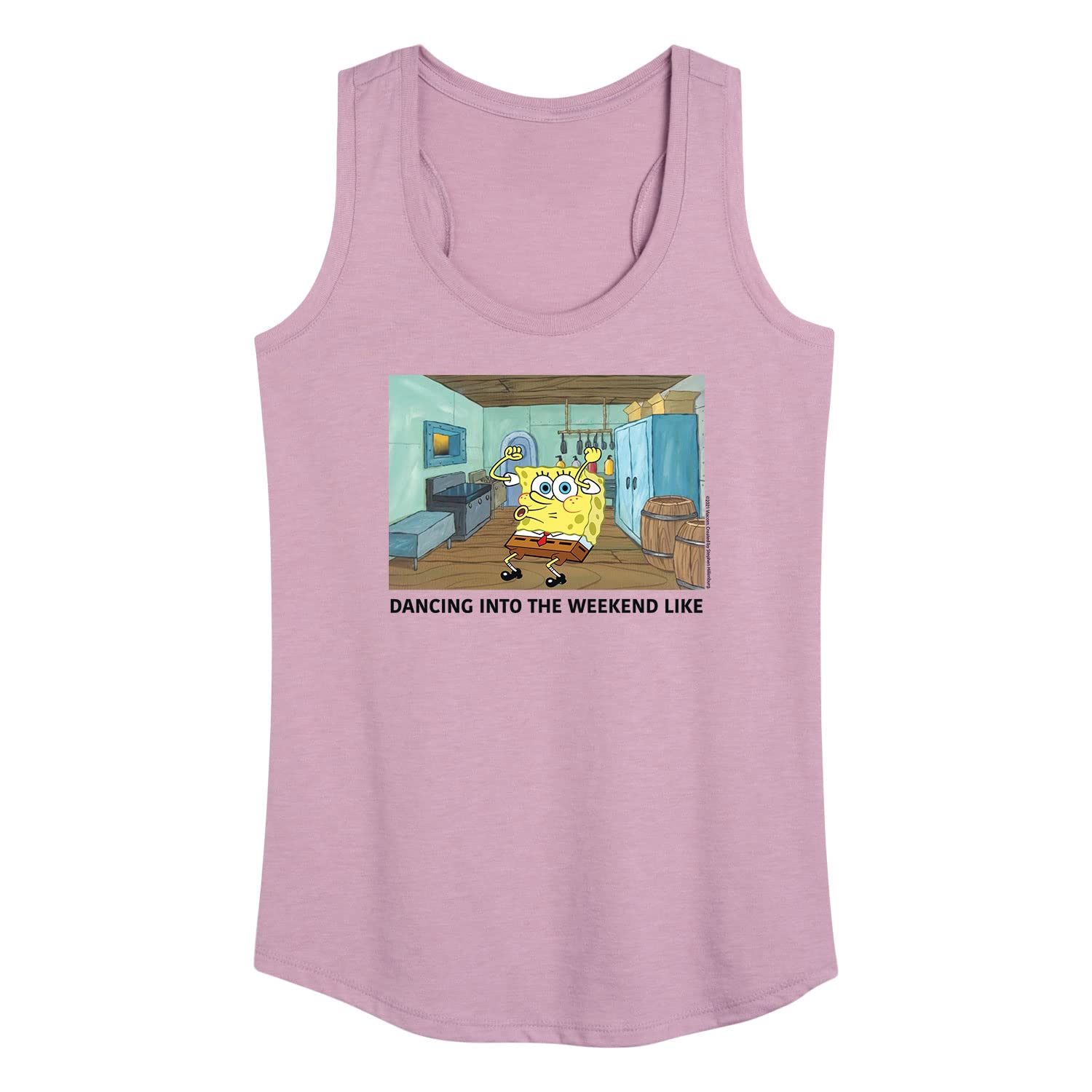 Spongebob Squarepants Women's Racerback Tank Top - Walking Weekend Graphic Tee - Hybrid Apparel - Casual Summer Outfit for Beach, Gym & Weekend Wear