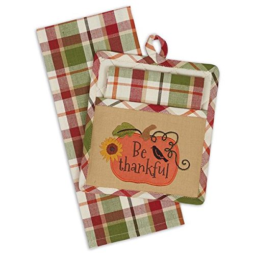 DII Country Pumpkin Potholder Set - 2-Piece Heat Resistant Kitchen Pot Holders for Cooking, Baking & Serving - Fall Thanksgiving Home Decor Gift