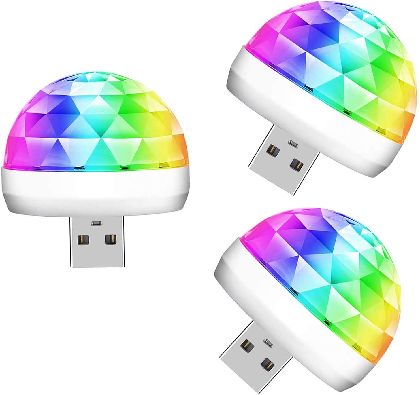 Mini USB Disco Ball Lights - 3 Pack for DJ, Party & Car Decor