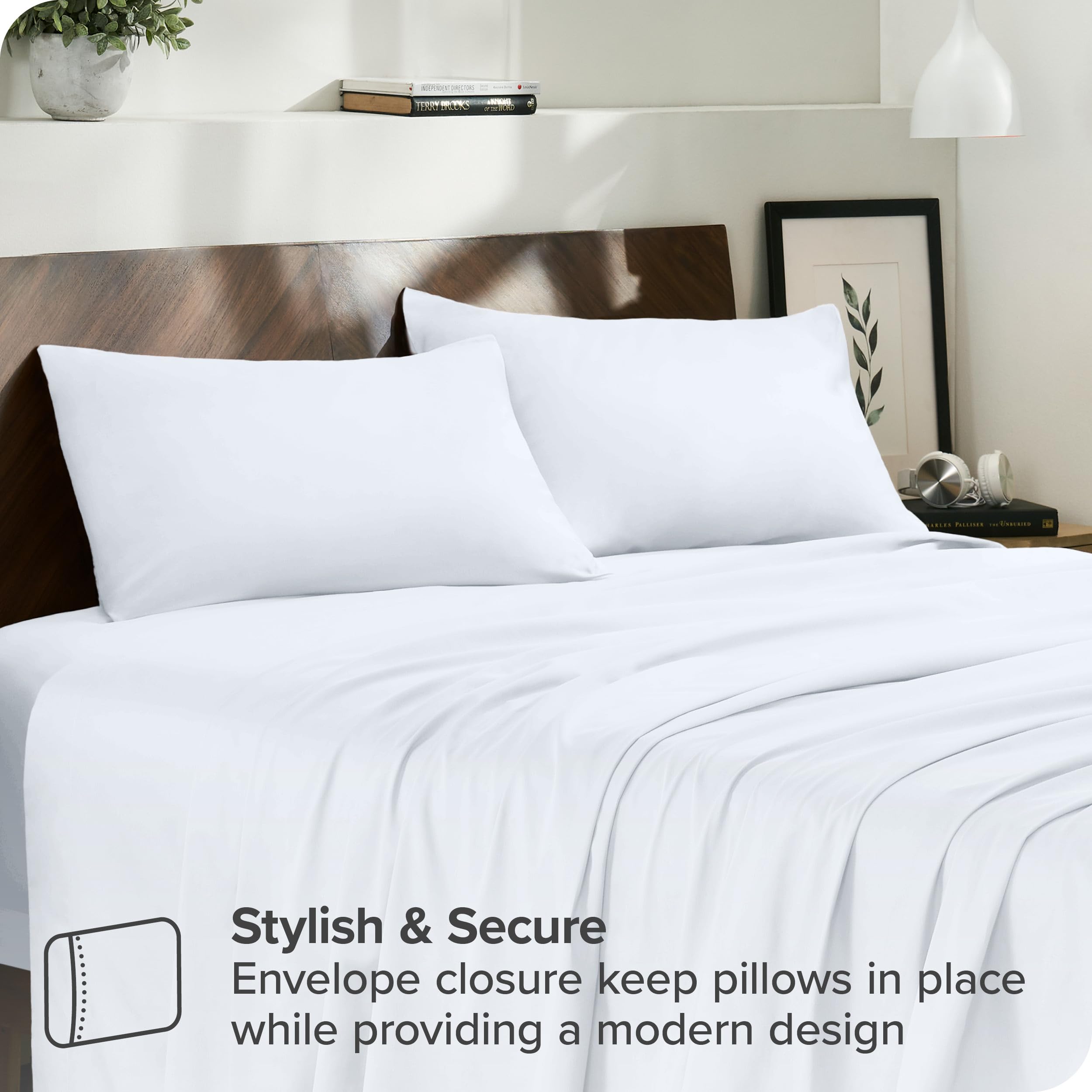 Bare Home 100% Organic Cotton Sateen King Size Pillowcase Set (Set of 2) - Ultra Soft & Breathable - Envelope Closure - White - Perfect for Luxury Bedding, Hotel-Style Comfort & Gift Giving