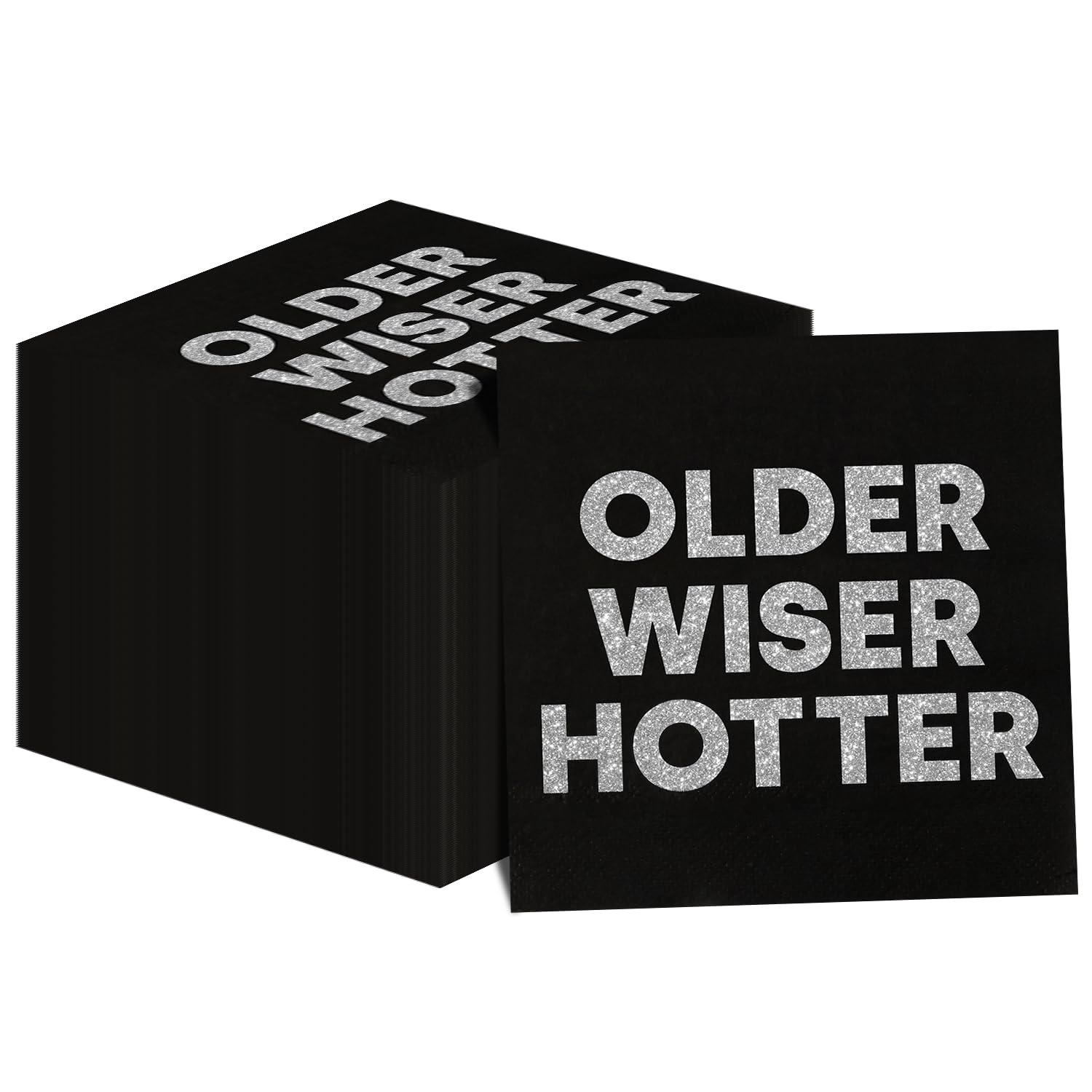 50 Pack Funny Older Wiser Hotter Birthday Napkins - 6.5x6.5 Inch Party Decorations for Women & Men - Perfect for Birthday Celebrations, Retirement Parties & Humorous Gatherings