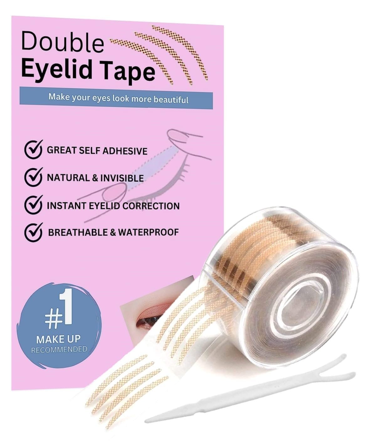 THECLOUDMALL® 600 Pairs Invisible Waterproof Eyelid Tape for Double Eyelid & Hooded Eyes - Makeup Sticker Strips with Fork Tool for Natural Eye Enhancement (Perfect for Daily Makeup, Cosplay & Photography)
