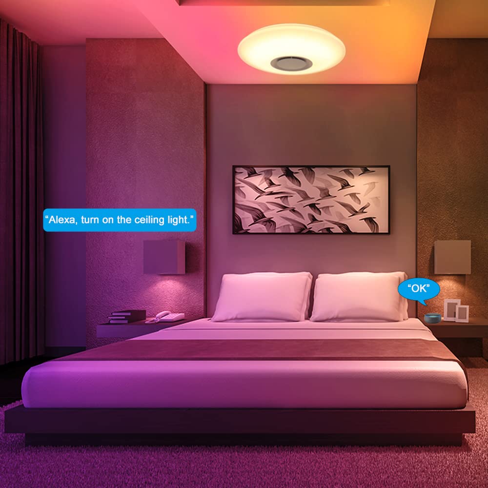 HOREVO 15-inch Smart Ceiling Light with Bluetooth Speaker, Alexa & Google Home Compatible - Modern LED Room Lighting for Bedroom, Living Room, Kitchen | Perfect for Home Entertainment & Ambient Lighting