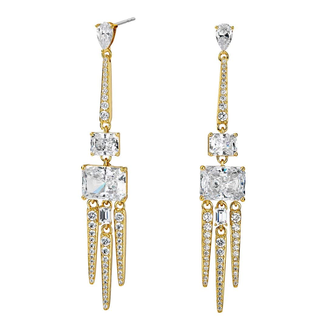 Nadri Rae 3 Spikes Drop Earrings for Women - Elegant Rhodium & Gold Dangle Earrings with Silver Accents | Designer Jewelry for Parties, Weddings & Evening Events