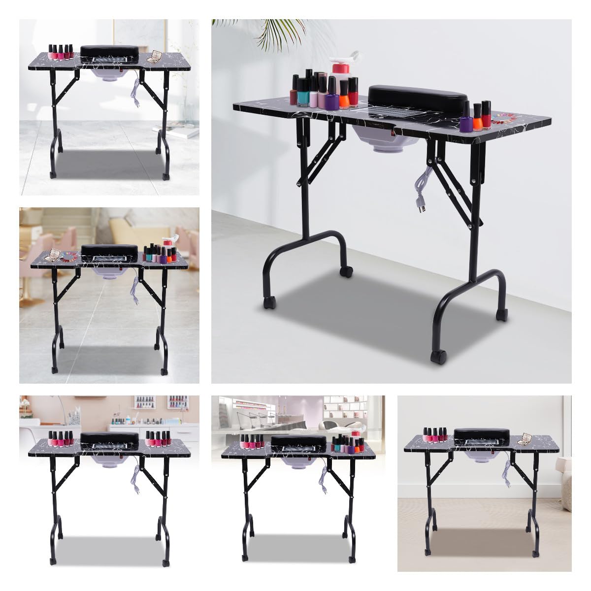 Portable Folding Nail Table with Dust Collector Fan - 35 x 15 x 28 Inch Manicure Pedicure Station for Salon & Home Use - Perfect for Nail Technicians, DIY Manicures & Spa Treatments
