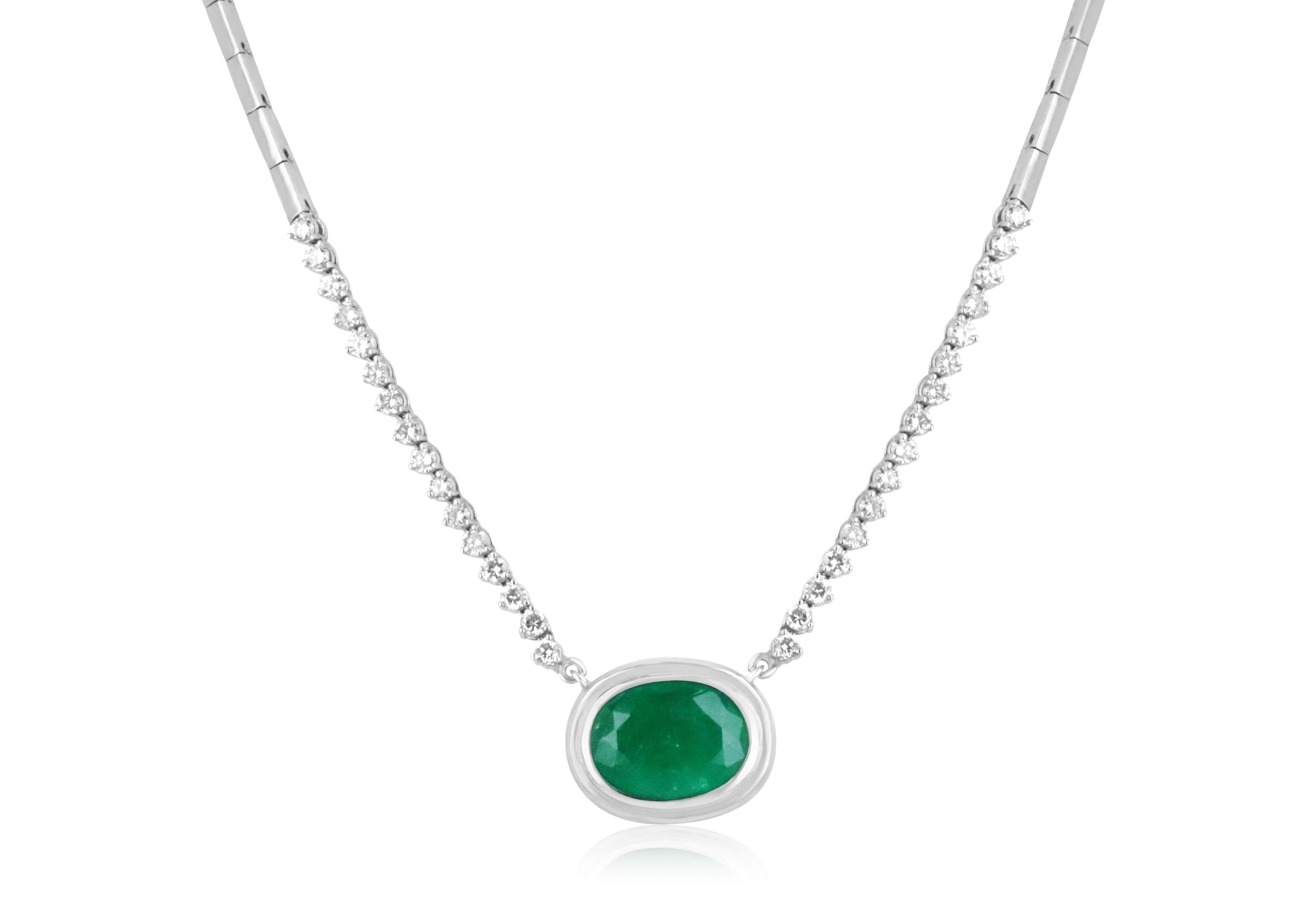 10.83tcw Oval Emerald & Diamond Statement Necklace in 14k Gold - Elegant Hepburn Style Jewelry for Weddings, Parties & Special Occasions