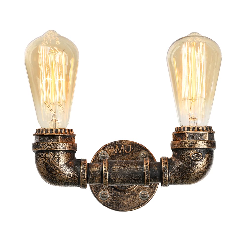 NIUYAO Industrial Retro Steampunk Wall Sconce - Antique Bronze Metal Water Pipe Style Wall Lamp with 2 Lights (424114) - Perfect for Living Room, Bedroom, or Cafe Decor