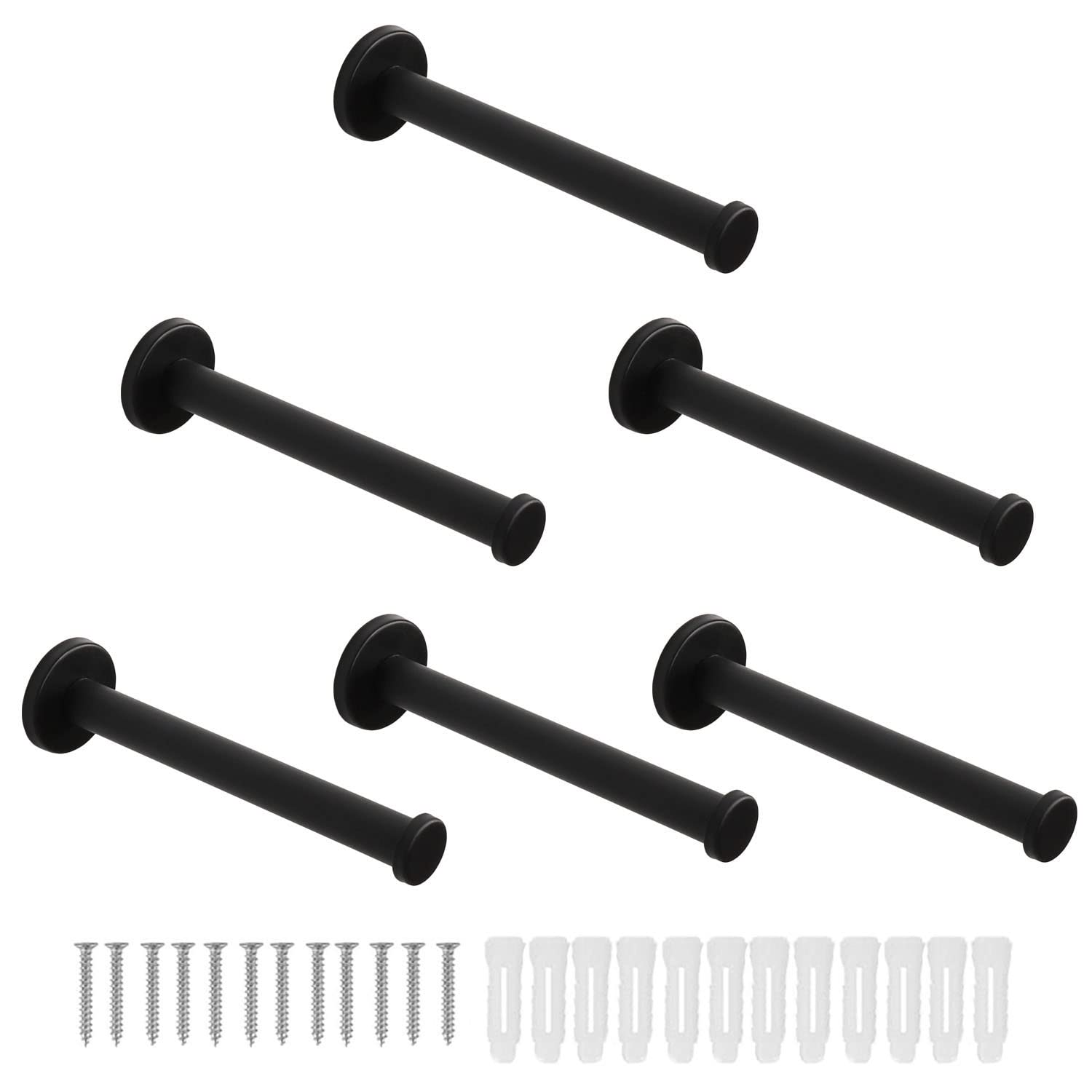 6 Pack Stainless Steel Bath Towel Hooks - Heavy Duty 304 SUS Wall Mounted Coat & Robe Hangers for Bathroom, Bedroom, Kitchen - Durable Round Clothes Hooks (6 Inch, Black) - Perfect for Organizing Towels, Robes & Coats in Home & Office Spaces