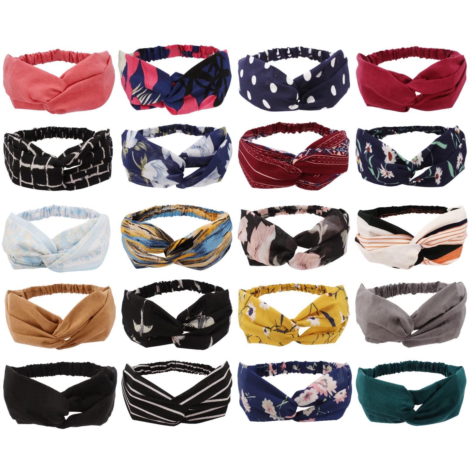 Boho Headbands for Women - 20pcs Elastic Hair Bands, Turban Headwraps & Knot Headbands - Stylish Hair Accessories for Everyday Wear, Yoga, Workouts & Thanksgiving Day