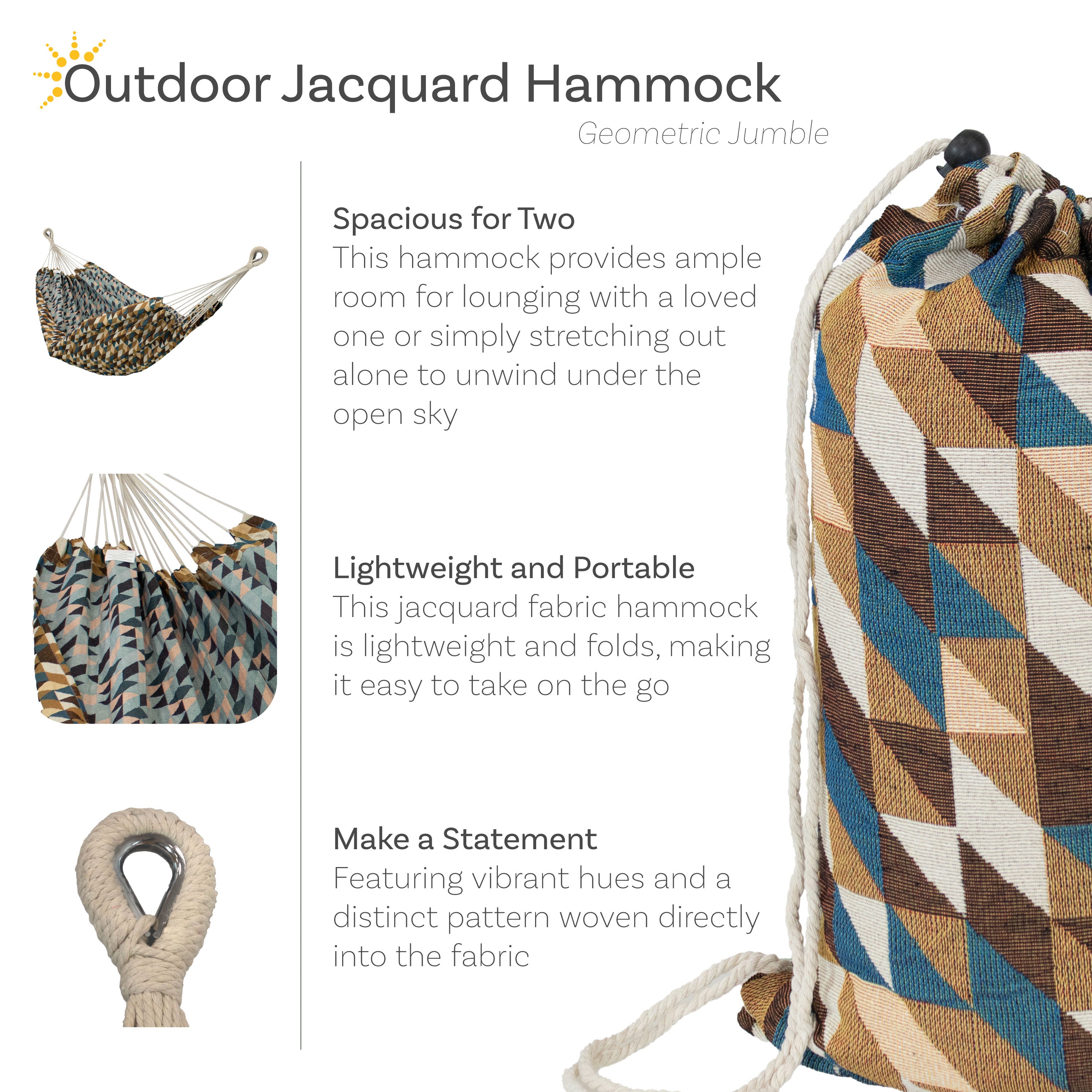 Sunnydaze Jacquard Double Outdoor Hammock - Heavy Duty & Weather Resistant for Backyard, Camping, Beach & Patio Relaxation