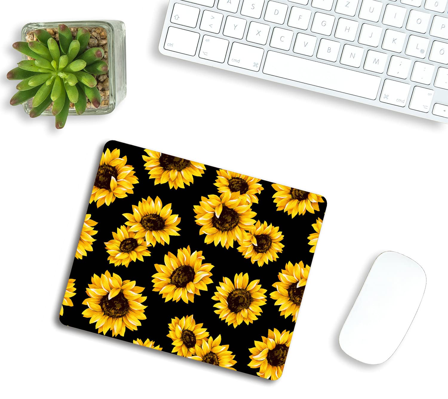 Premium Non-Slip Rubber Gaming Mouse Pad with Sunflower Black Background Design - 9.5