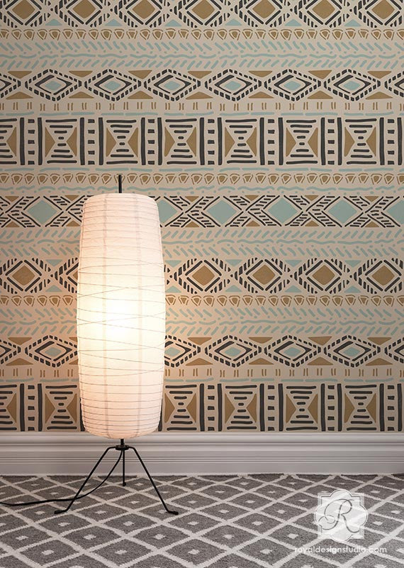 Tribal Vibe Allover Wall Stencil - DIY Home Decor Stencil for Bohemian, Ethnic, and Geometric Wall Painting - Perfect for Living Rooms, Bedrooms, and Accent Walls