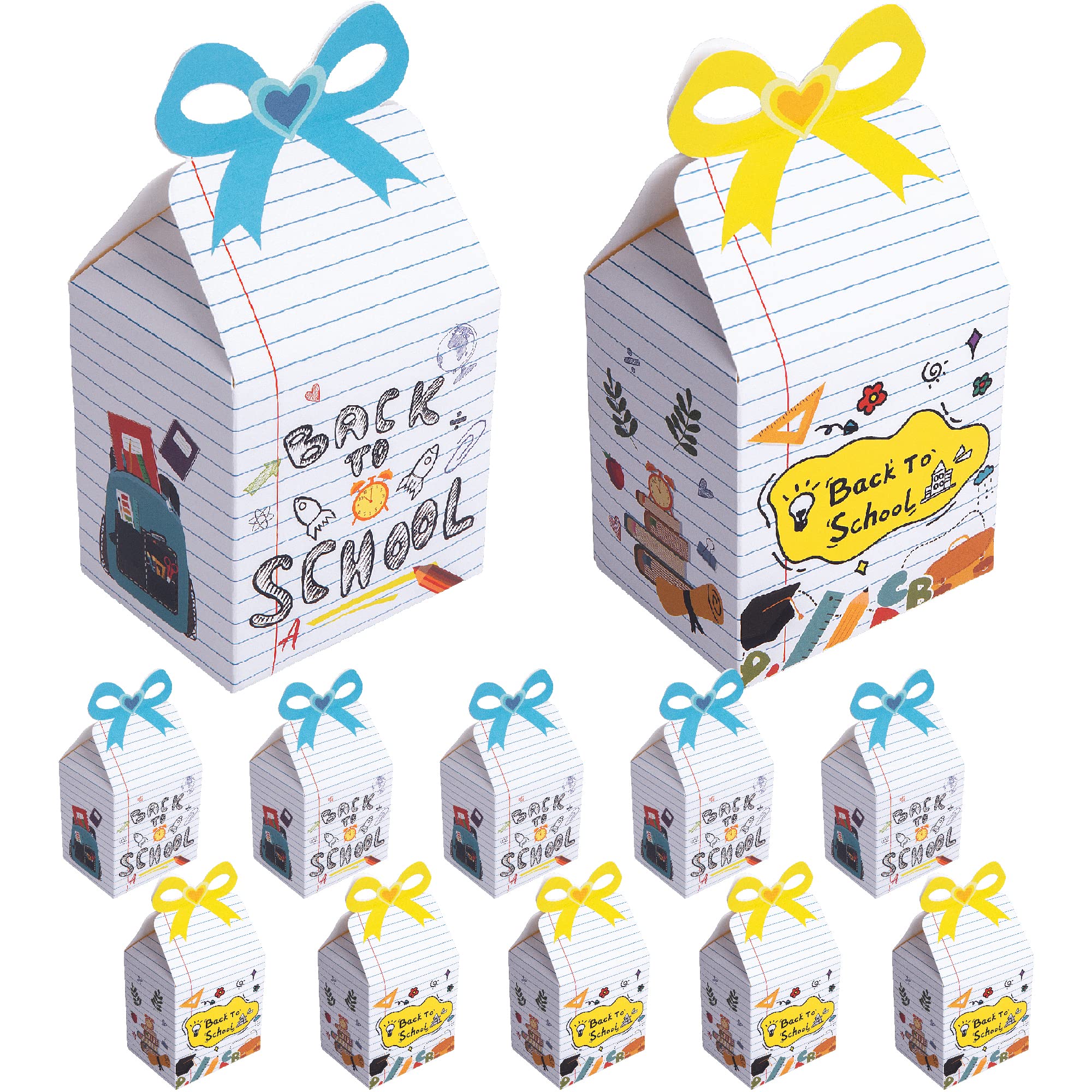 12 PCS Back to School Party Gift Boxes - Square First Day of School Candy Boxes with Bow - Classroom Party Favor Supplies for Kids, Teachers & Students - Perfect for School Events, Birthday Treats & Holiday Gifts
