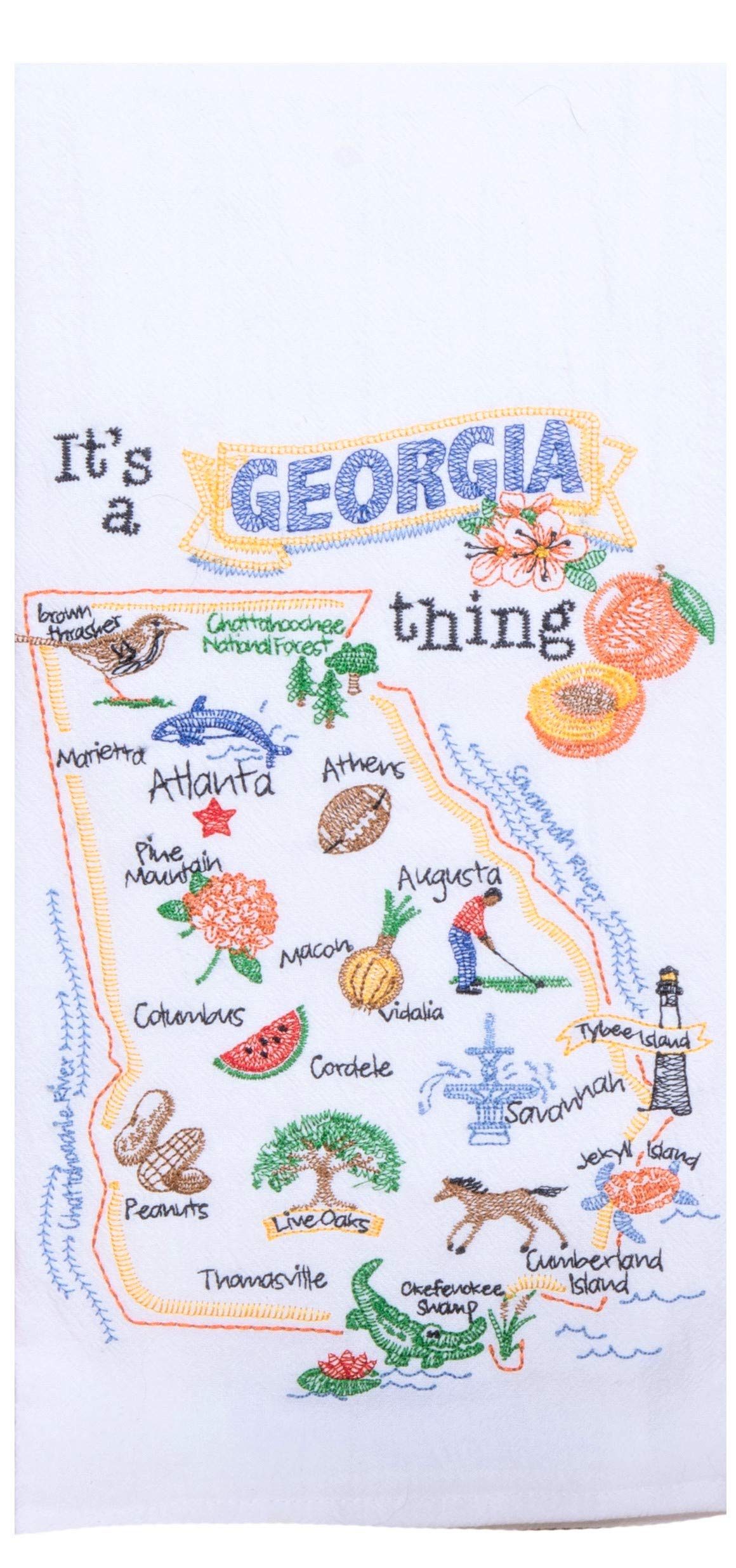 Georgia Map Embroidered Dish Towels Set of 2 - Kay Dee Designs Home State Souvenir Kitchen Towels for Southern Decor & Gift Giving