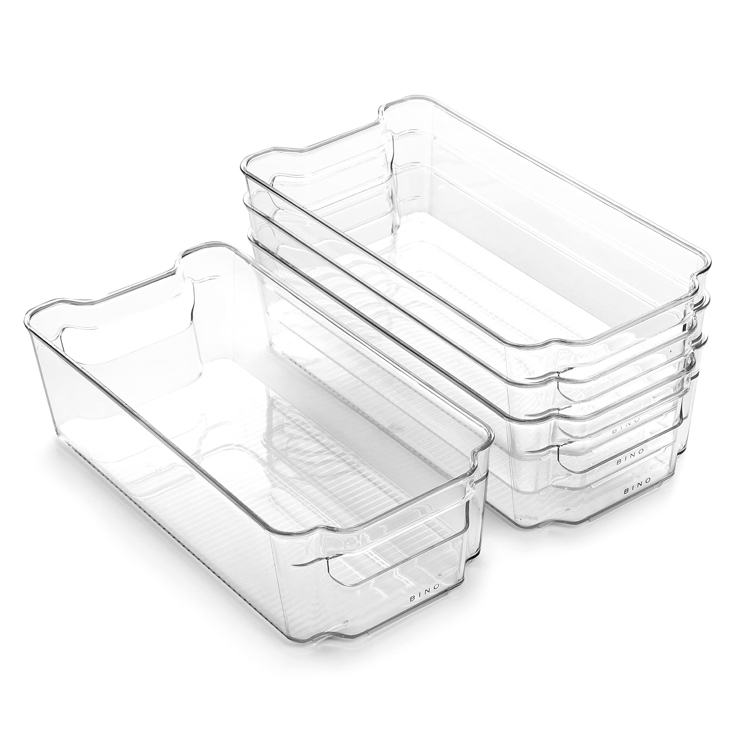 BINO Stackable Clear Plastic Storage Bins 4-Pack - Medium Size Organizing Containers for Pantry, Fridge, Closet & Office | BPA-Free Multi-Use Storage Solutions | The Stacker Collection for Home Organization