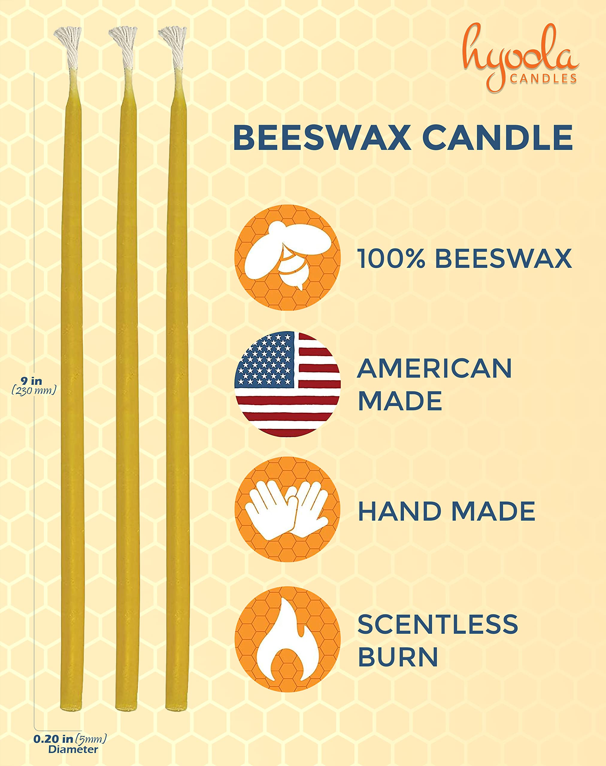 Hyoola Beeswax Skinny Taper Candles - 50 Pack Natural Dripless Decorative Candles | Long-Lasting Burn, Elegant Taper Design with Soothing Honey Scent | 9 Inch Handmade in USA | Perfect for Dinner Parties, Weddings & Home Decor