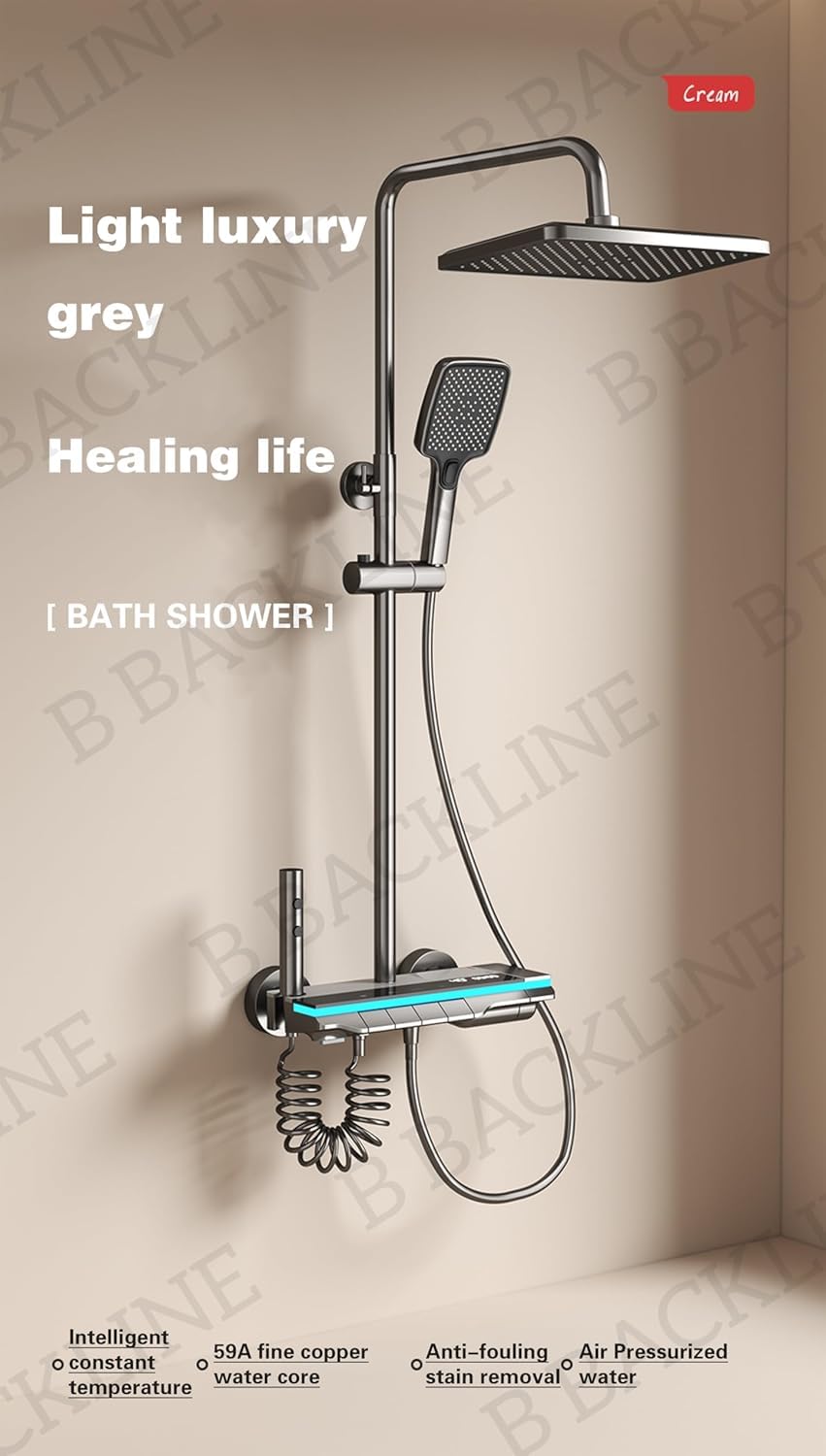 Luxury Thermostatic Shower Panel System - 4 Function Brass Shower Set with Temperature Display, Hand Shower, Overhead Rainfall & Jet Spray (Gunmetal Grey) | Perfect for Modern Bathroom Renovation & Spa-Like Shower Experience