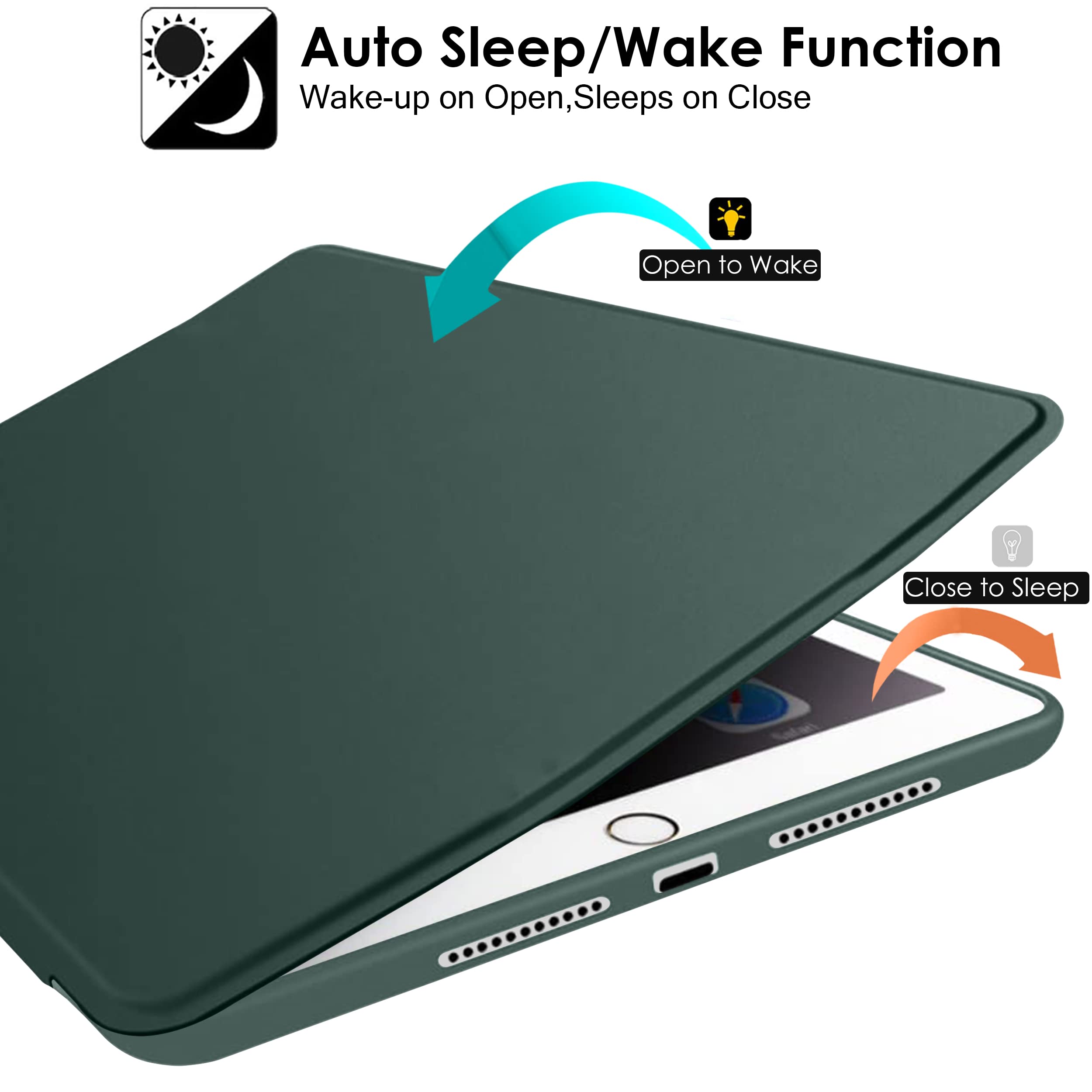 DuraSafe Shockproof Protective Case for iPad 5th/6th Gen & iPad Air 1st/2nd Gen (9.7 Inch) - Slim Soft TPU Full Body Cover with Auto Wake/Sleep (Model A1893 A1822 A1566) - Dark Green - Perfect for Work, Travel & School Use