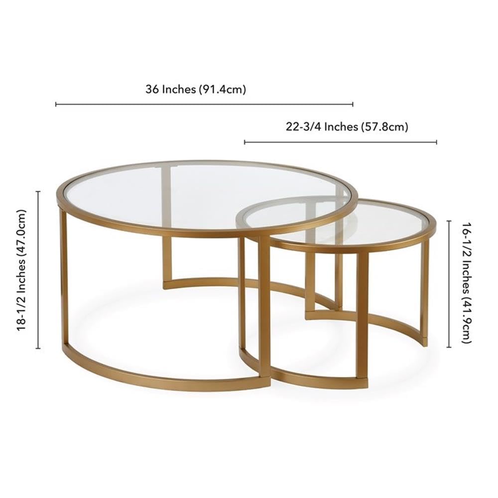 Stylish Metal Two-Tier Glass Top Brass Coffee Table for Living Room - Modern End Table with Storage Shelf for Home Decor