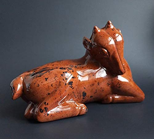 Handcrafted Mahogany Obsidian Baby Deer Sculpture - Elegant Home Decor, Gift for Nature Lovers, Perfect for Living Room, Office & Meditation Space