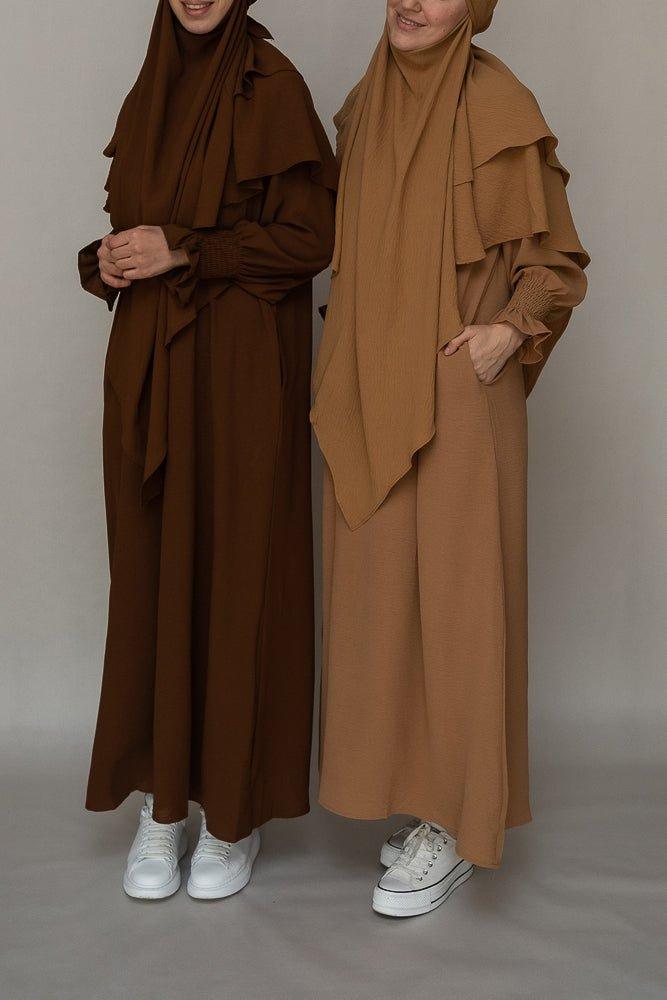 Kalean Travel Abaya Dress - Wrinkle-Free Coffee Color Modest Muslim Dress for Women | Perfect for Airplane, Vacation & Everyday Wear
