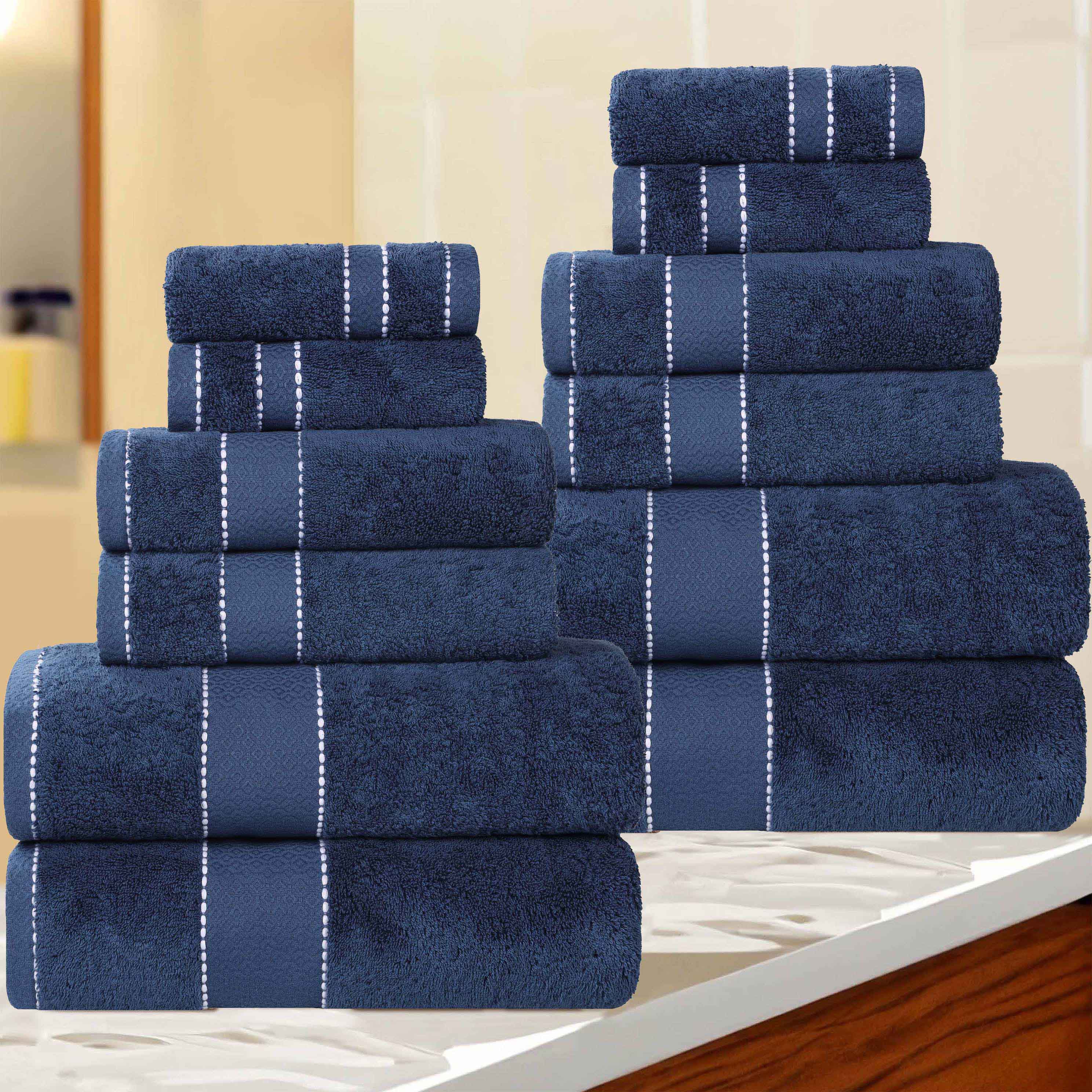 Premium 12-Piece Giza Cotton Dobby Towel Set - Ultra Absorbent Egyptian Cotton Bath Towels for Spa, Hotel & Luxury Home Use