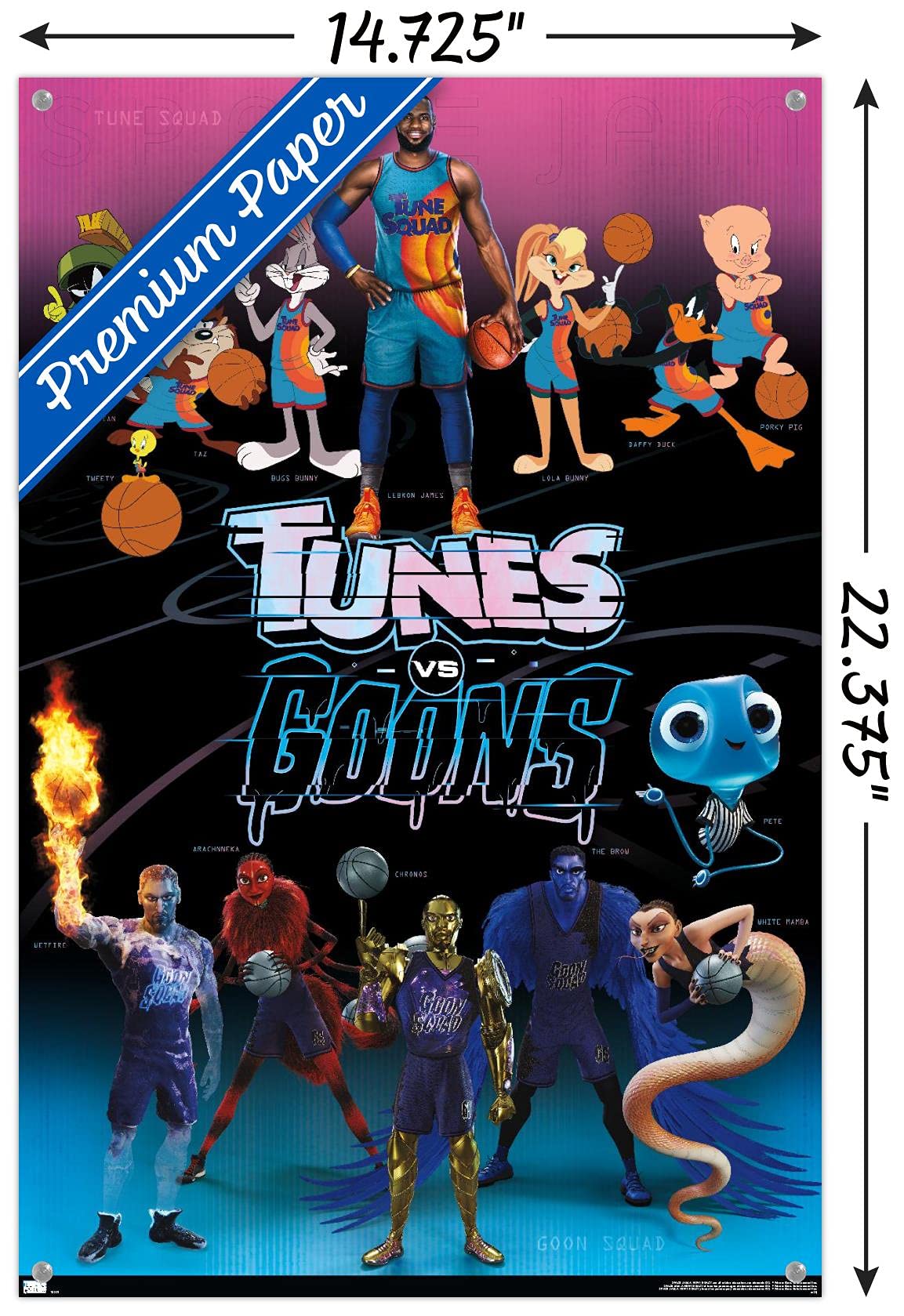 Space Jam: A New Legacy Movie Poster - 24x36 Inch Group Wall Art with Push Pins - Perfect for Bedroom, Game Room & Sports Fan Decor