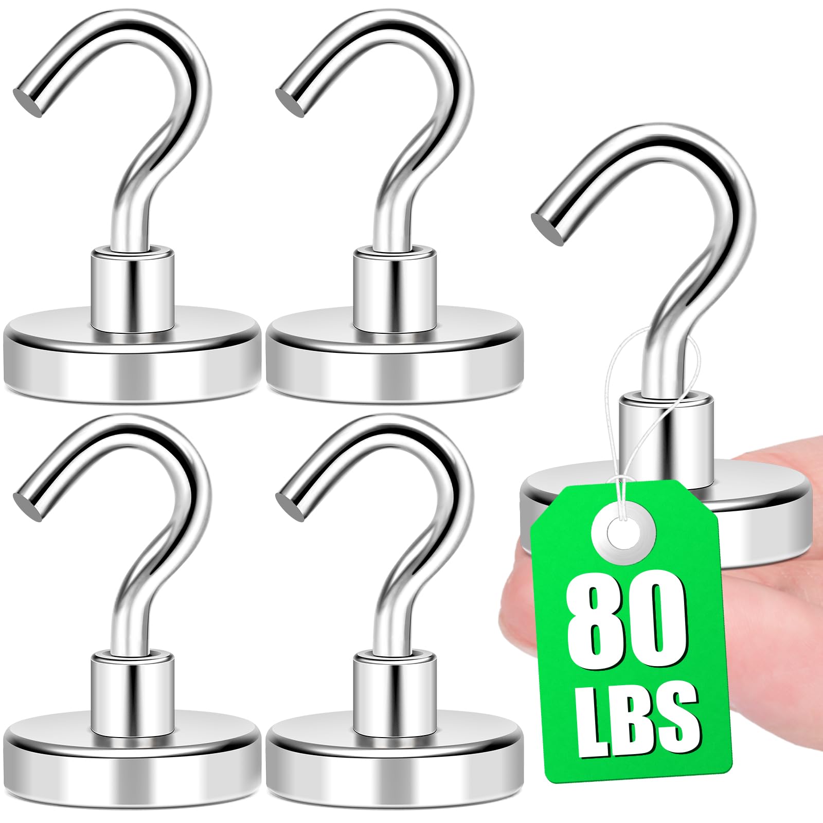 MIKEDE 5 Pack Heavy Duty Magnetic Hooks - 80lbs Strong Neodymium Magnets with Metal Hooks for Cruise Cabins, Refrigerators, Grills & Metal Surfaces - Perfect for Hanging Towels, Utensils, Decor & More in Home, Kitchen, RV & Industrial Use