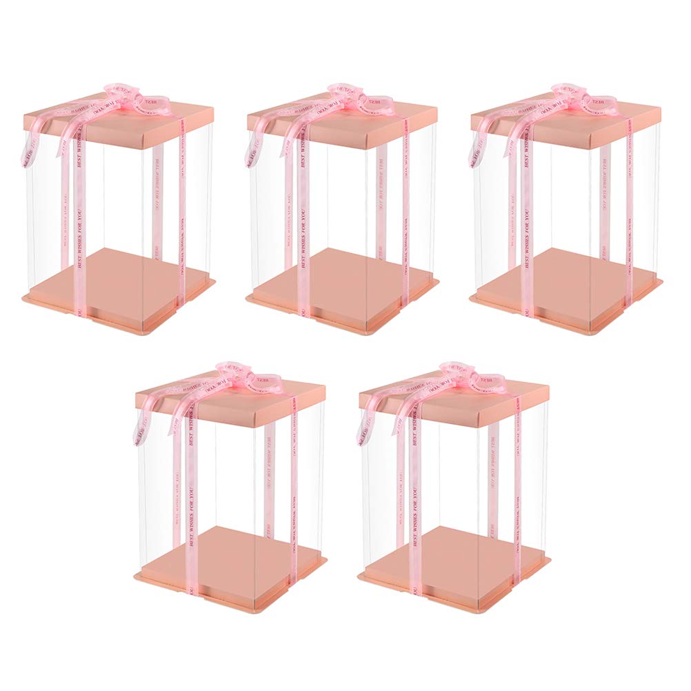 DOITOOL 5-Piece Clear Cake Box Set - Double Layer Transparent Cake Container for Bakery, Dessert Storage & Party Display