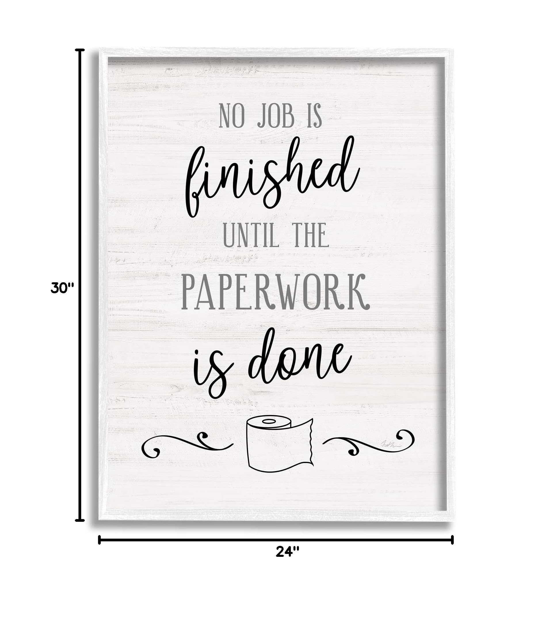 Stupell Industries 'No Job Finished Until Paperwork Done' Framed Wall Art - 24x30 Inches, Black Frame, Designed by Natalie Carpentieri - Perfect for Bathroom Decor, Office Humor & Gift Ideas