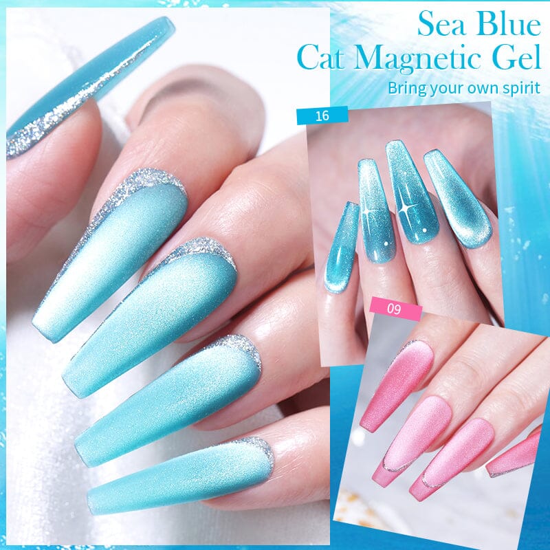 Sea Blue Cat Magnetic Gel Polish 10ml - UV LED Nail Art Kit for Salon & Home Manicure - Long Lasting Nail Polish for Professional & DIY Use