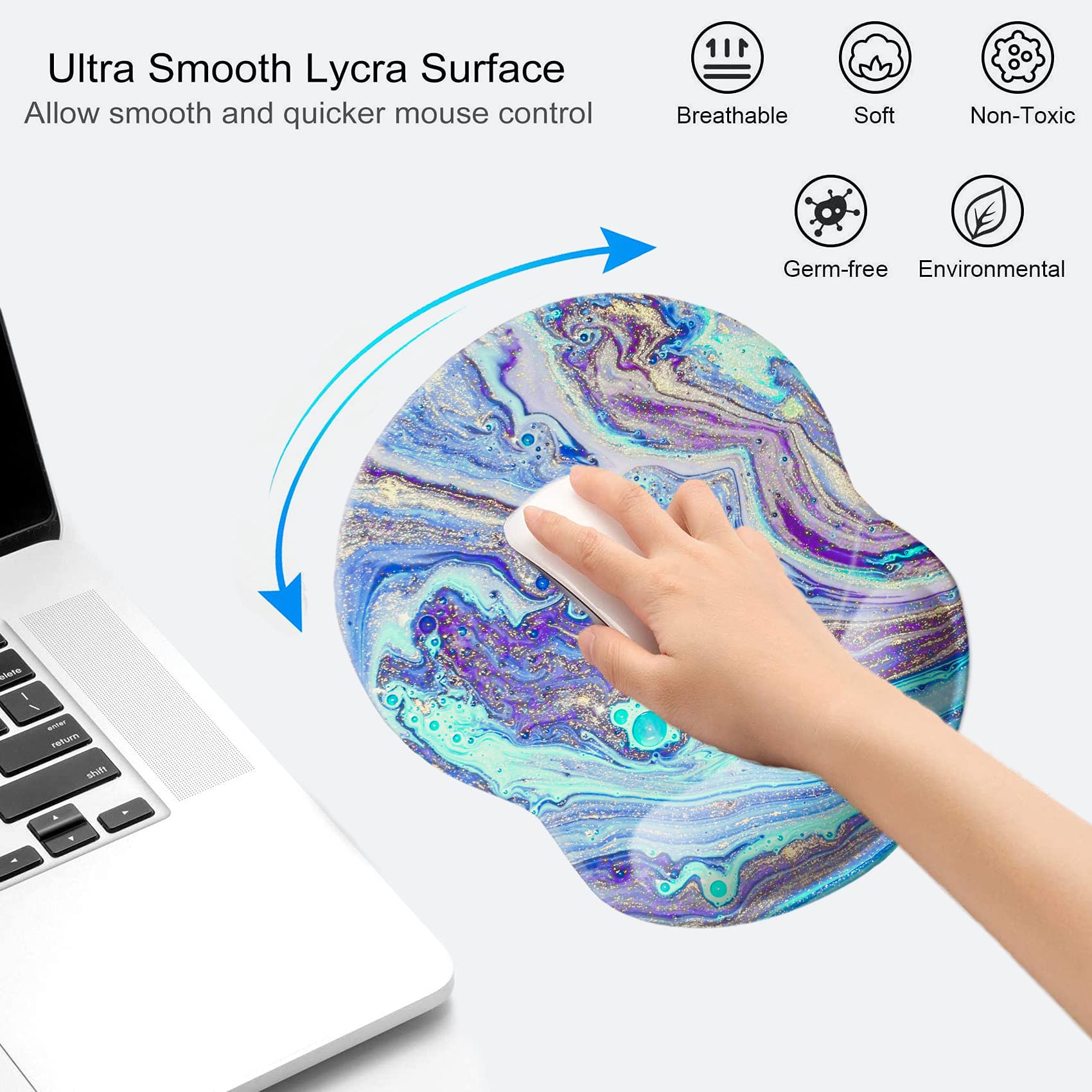 Ergonomic Mouse Pad with Wrist Support - Non-Slip Desk Mousepad for Office, Computer, Laptop & Mac - Comfortable & Lightweight Gaming Mouse Mat (Marble Design) - Perfect for Work, Gaming & Long Computer Use