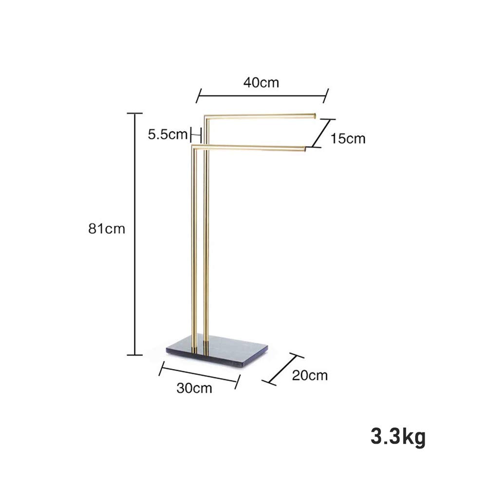Freestanding Towel Rack - Double L Shape Metal Brass Towel Holder with Marble Base | Modern Bathroom & Kitchen Towel Drying Stand (80cm Height) | Perfect for Spa, Guest Bathrooms & Luxury Home Decor
