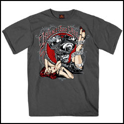 Vintage Style Men's Motorcycle Pin Up Shirt - Retro Biker T-Shirt with Classic Pin-Up Girl Design - Perfect for Motorcycle Rides, Car Shows & Rockabilly Events