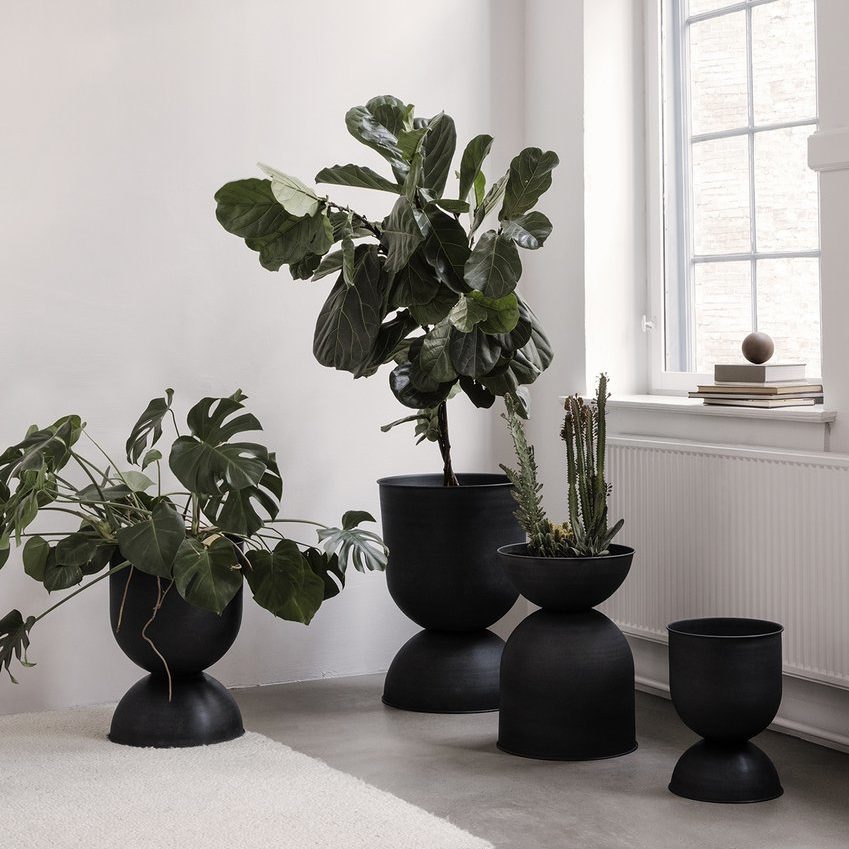 FERM LIVING Large Black Hourglass Flower Pot - 29 Inches Tall Modern Indoor Planter for Living Room, Office & Home Decor