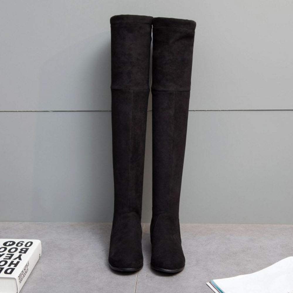 Women's Fashion Block Low Heel Thigh High Boots - Pull On Style, Wide Width & Extended Sizes - Perfect for Winter Outfits, Date Nights and Office Wear