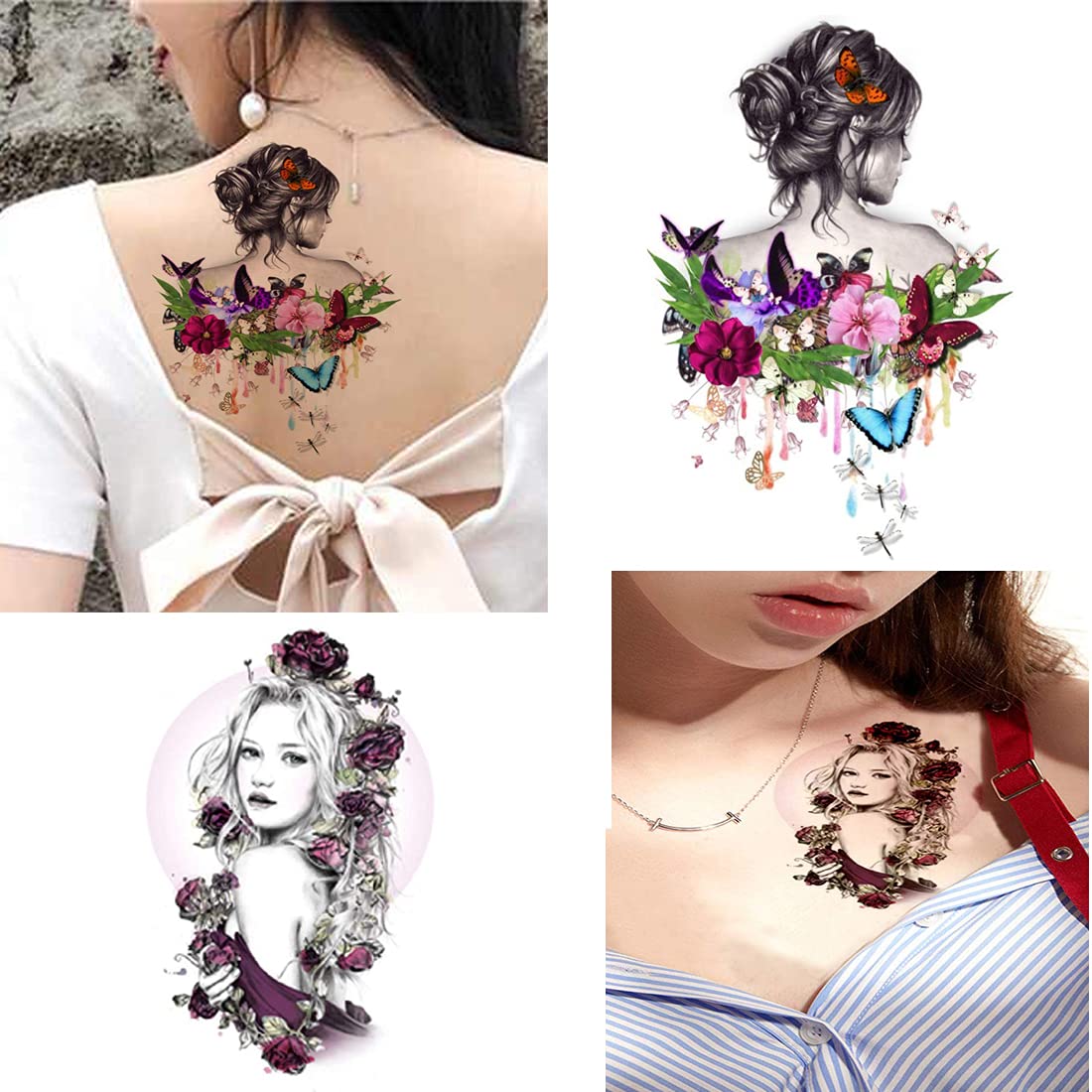 Waterproof Temporary Tattoos for Women & Men - Angle Women Combo Body Art Tattoos - Perfect for Parties, Festivals, and Special Events