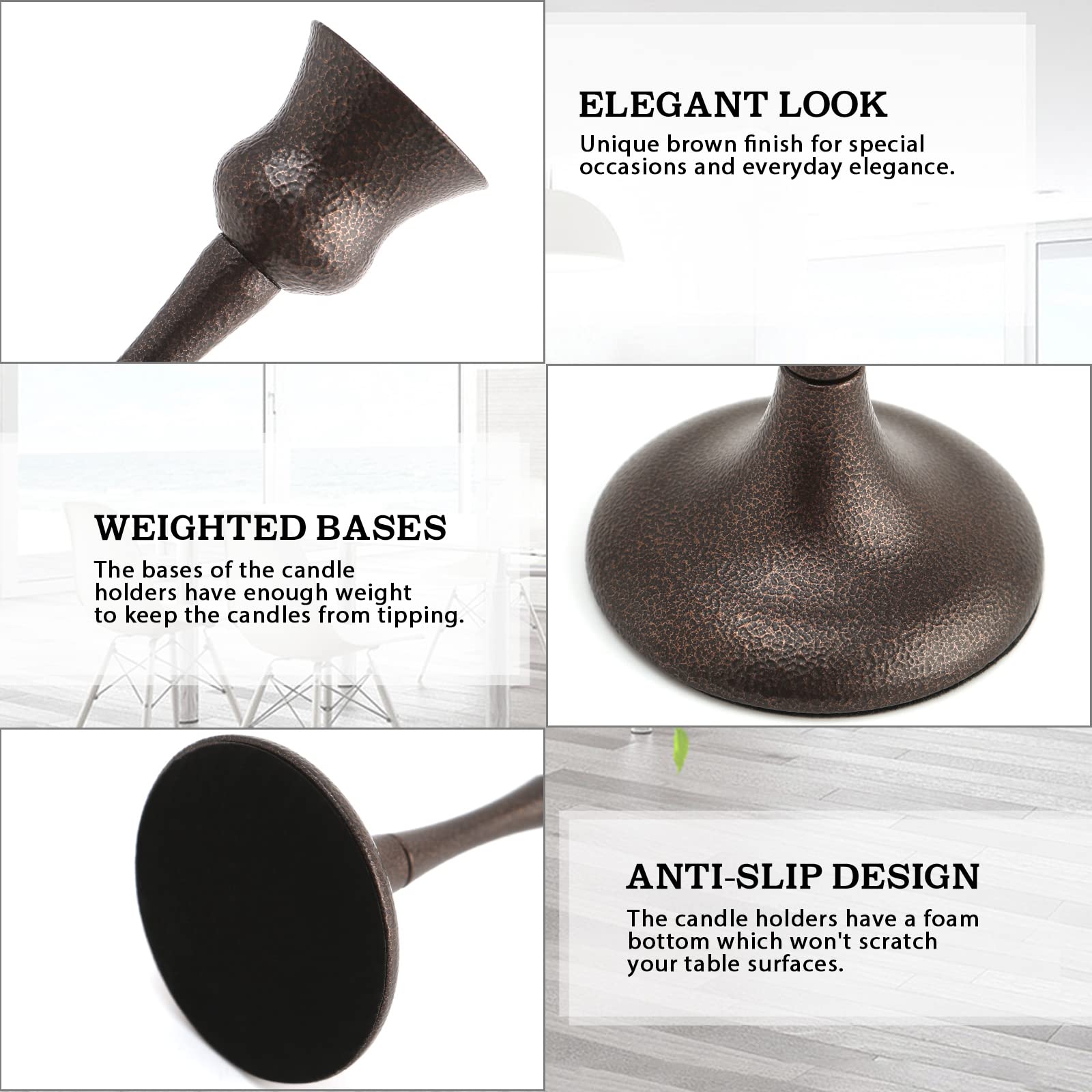3-Pack Metal Candlestick Holders Set - Elegant Taper Candle Stand for Table Centerpiece, Fireplace Mantel & Holiday Decor - Perfect Wedding, Thanksgiving, Christmas & Housewarming Gift - Ideal for Romantic Dinners, Cozy Evenings & Festive Celebrations