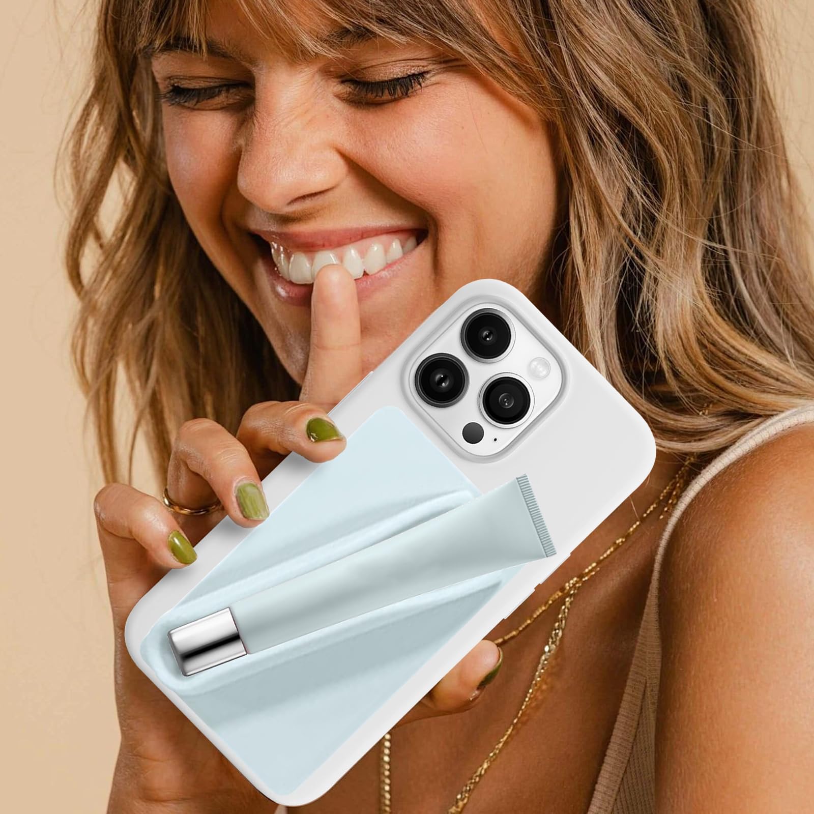 Silicone Lipstick Holder for Phone Case - Stick On Lip Gloss & Lip Balm Holder for iPhone & Android - Non-Slip Design (Grey) - Perfect for Makeup Touch Ups On The Go