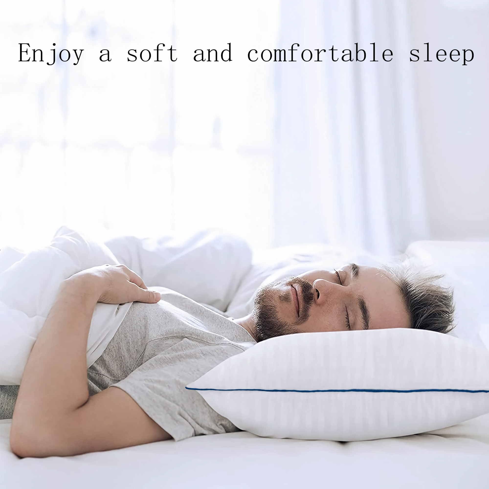 Premium Soft Hypoallergenic Queen Size Pillows Set of 2 - 20x28 Inch Down Alternative Bed Pillows for Side, Back & Stomach Sleepers - Fluffy Support for Ultimate Comfort in Bedroom & Guest Room (White Striped)