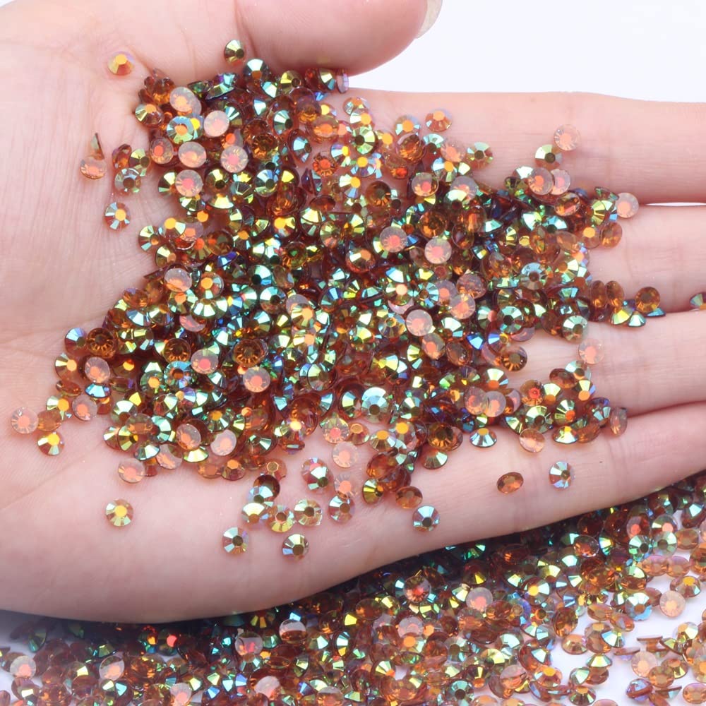 1000Pcs Transparent AB Flat Back Rhinestones for Nail Art - Mixed Sizes 2/3/4/5/6mm Sparkling Crystals & Gems for DIY Nails, Crafts, Jewelry Making - Perfect for Manicures, Home Decor, Wedding Decorations (26T Yellow Coffee AB)