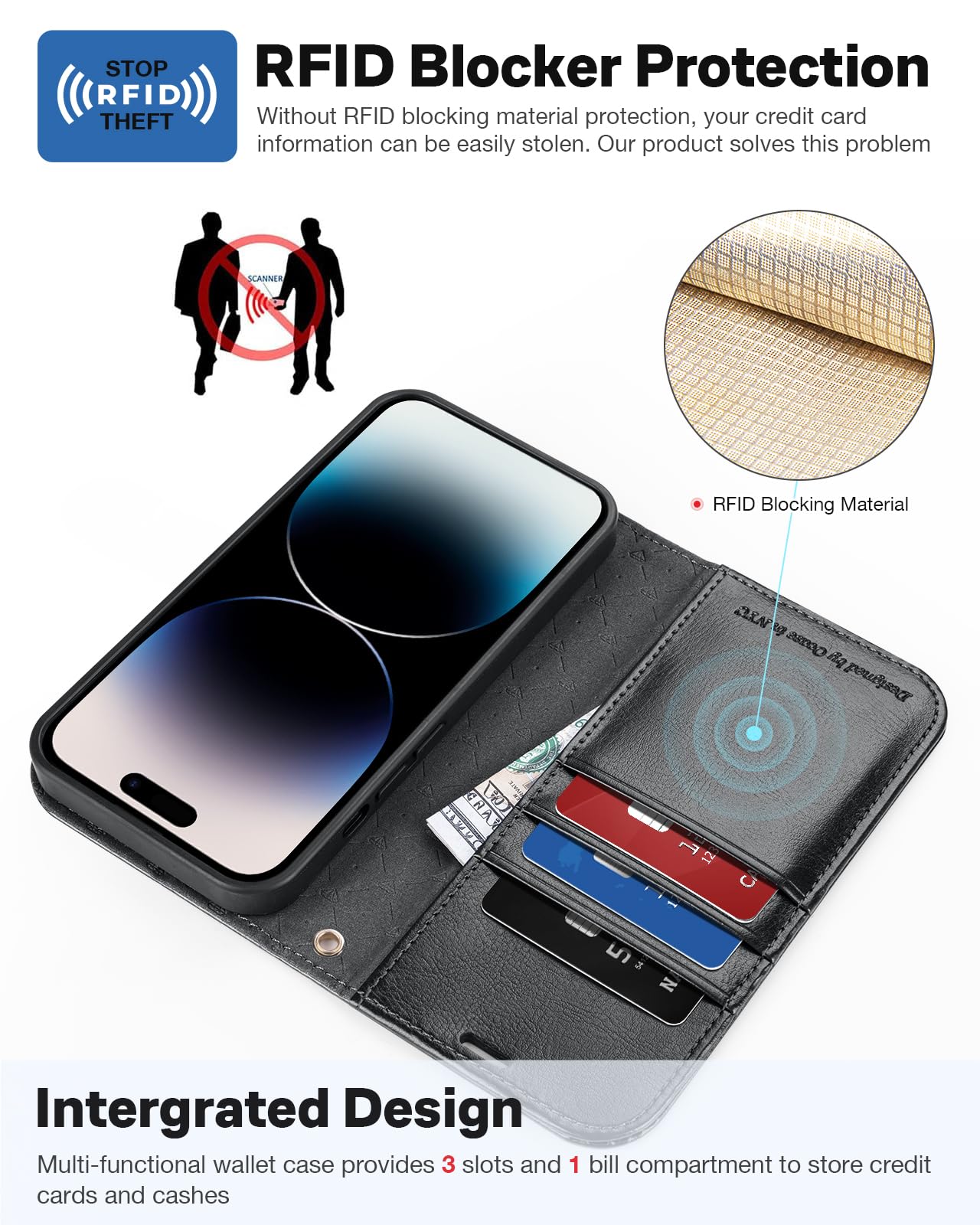 OCASE Magnetic Detachable 2-in-1 Wallet Case for iPhone 15 Pro Max - PU Leather Flip Cover with Card Holders, RFID Blocking & Kickstand (Black) | Perfect for Work, Travel & Everyday Protection